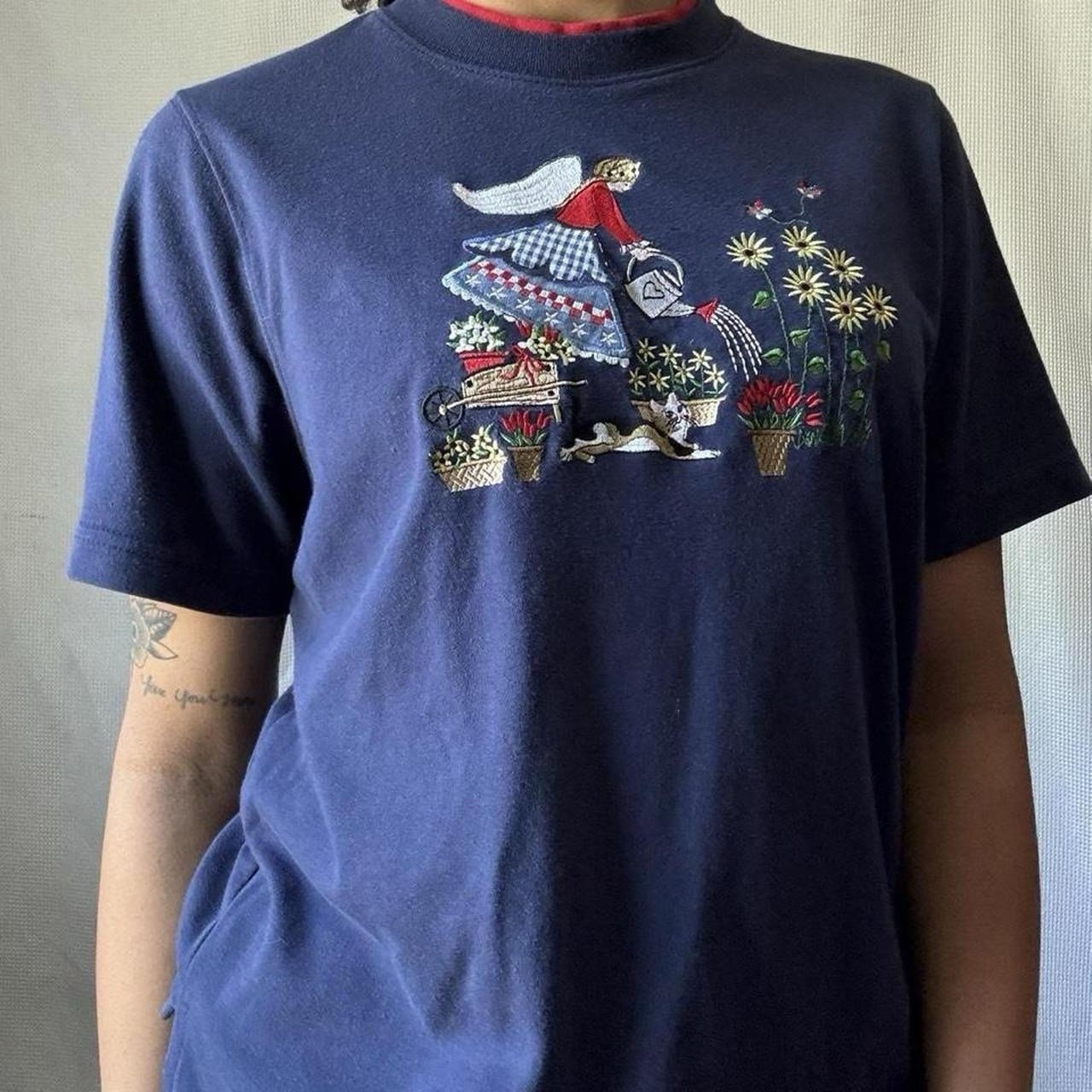 Vintage embroidered top Angel and cat short sleeve shirt #vintage #y2k #embroid