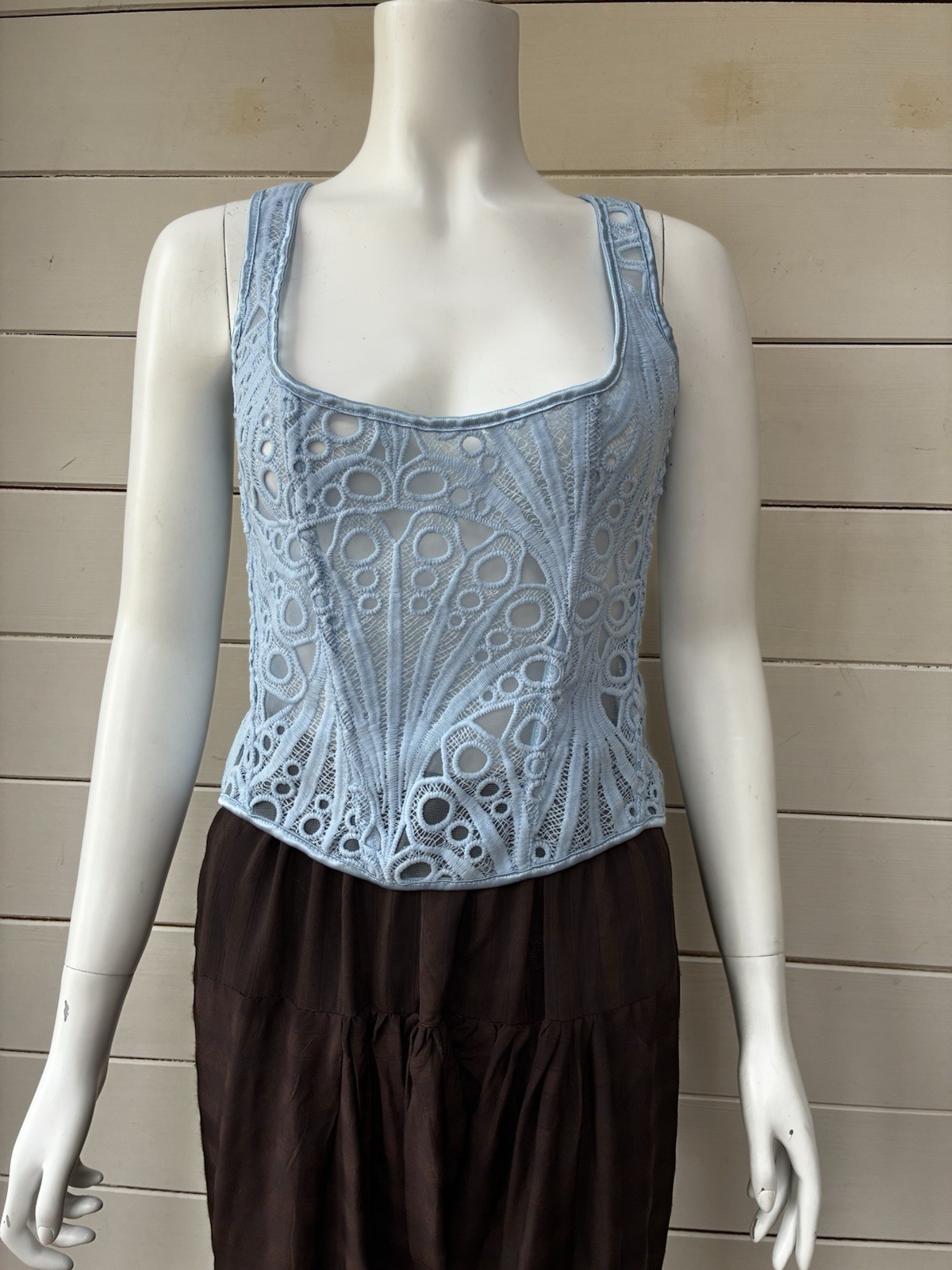 A Fab Baby Blue Mesh & Lace Corset Top By PrettyLittleThing Size 12 NWT ￼
