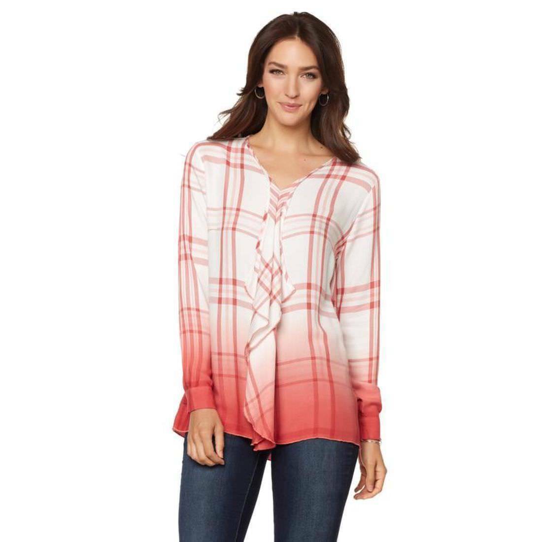 CURATIONS CARAVAN Size XL Dip-Dyed Long Sleeve Shirt Top Blouse ORANGE