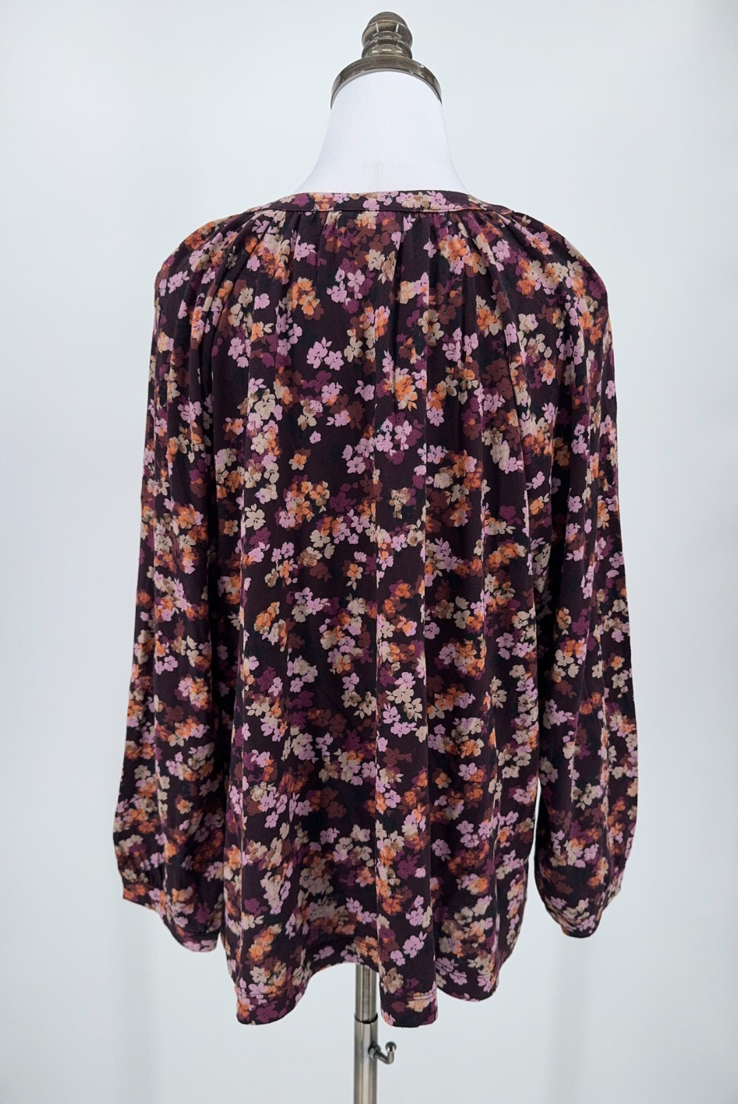 J. Jill Dark Plum Purple Floral Long Sleeve Button Up Blouse Top Sz 2X