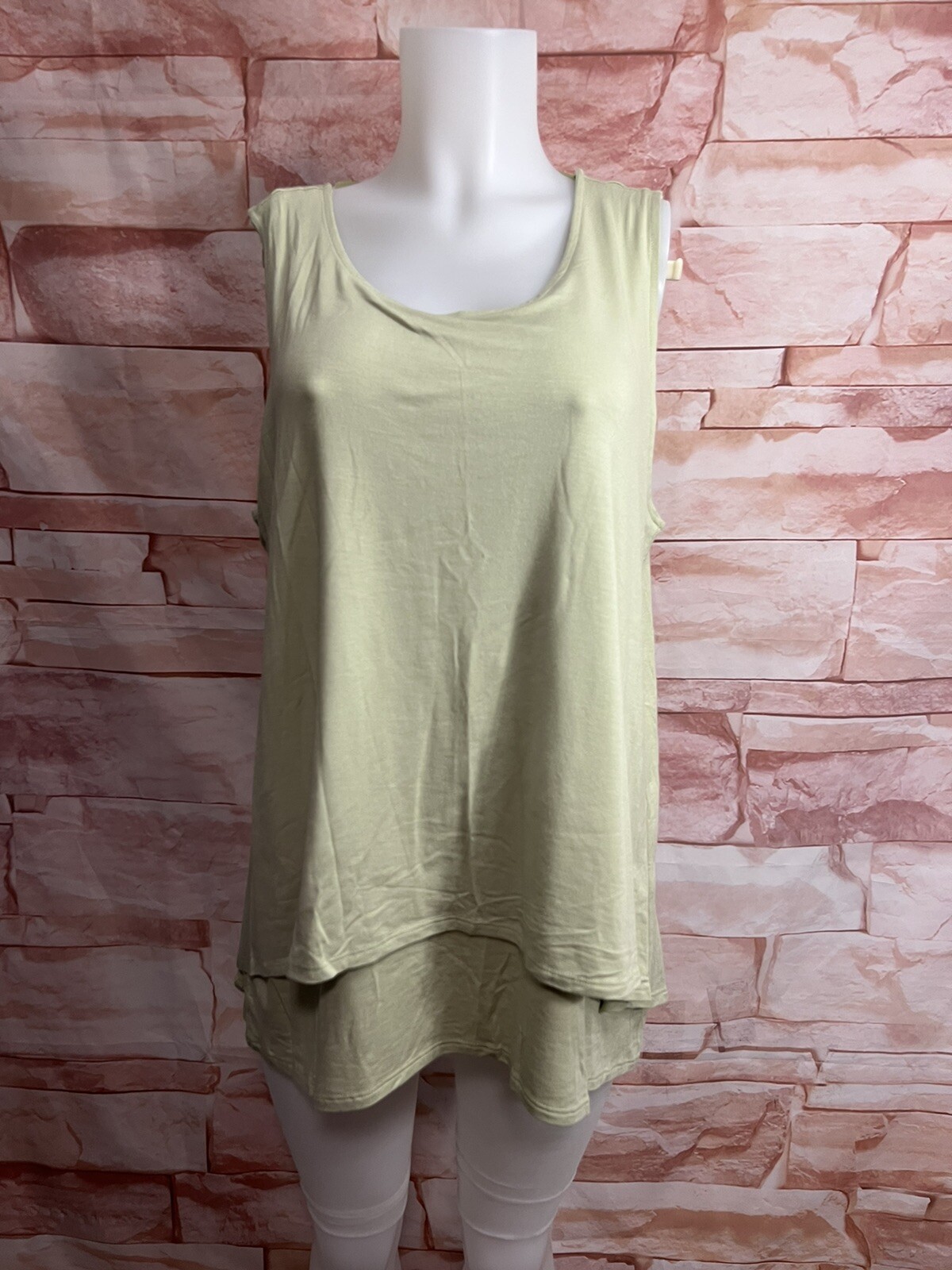 Soft Surroundings Top Sleeveless Ruffle Layered sz XL sage green Stretch NWOT