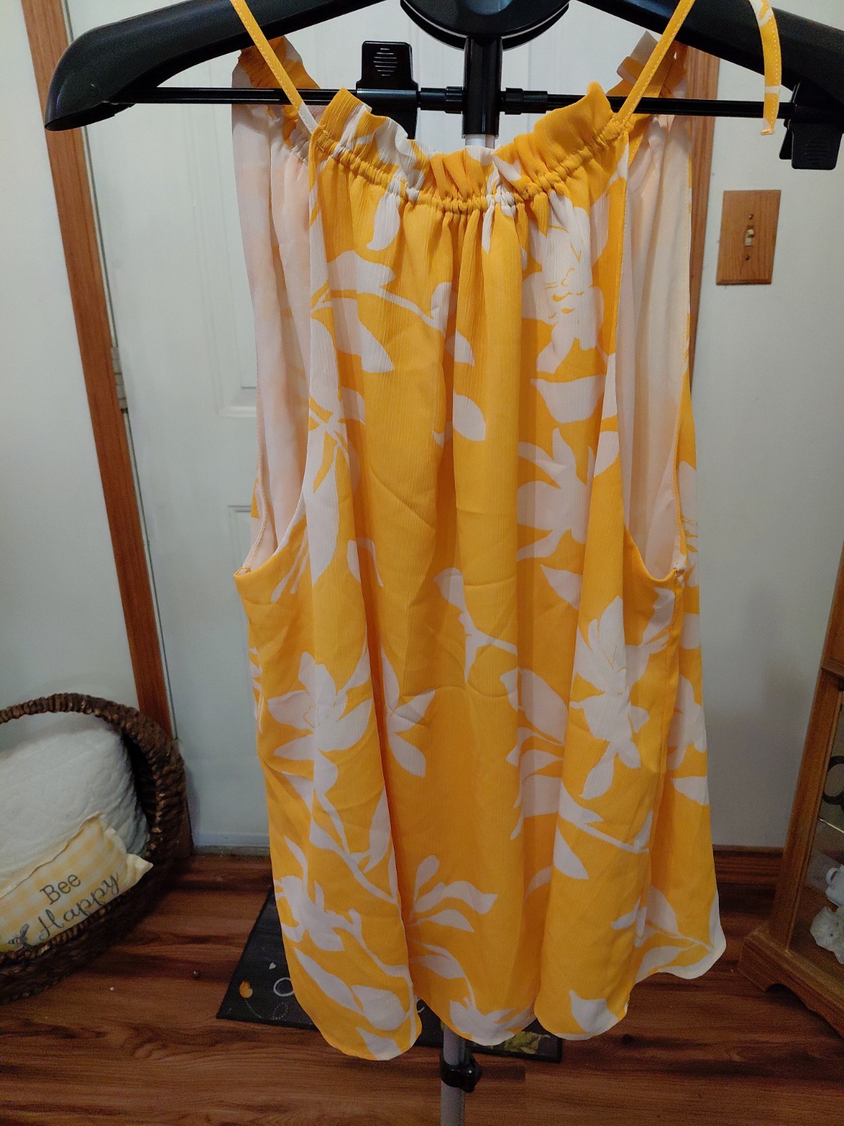 Ophelia Roe Yellow White Floral Sleeveless Blouse Ruffle Chiffon Sz 1X