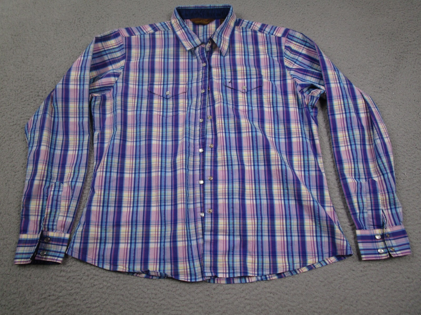 Wrangler Top Womens Large Blue Plaid Aura Pearl Snap Western Cowgirl