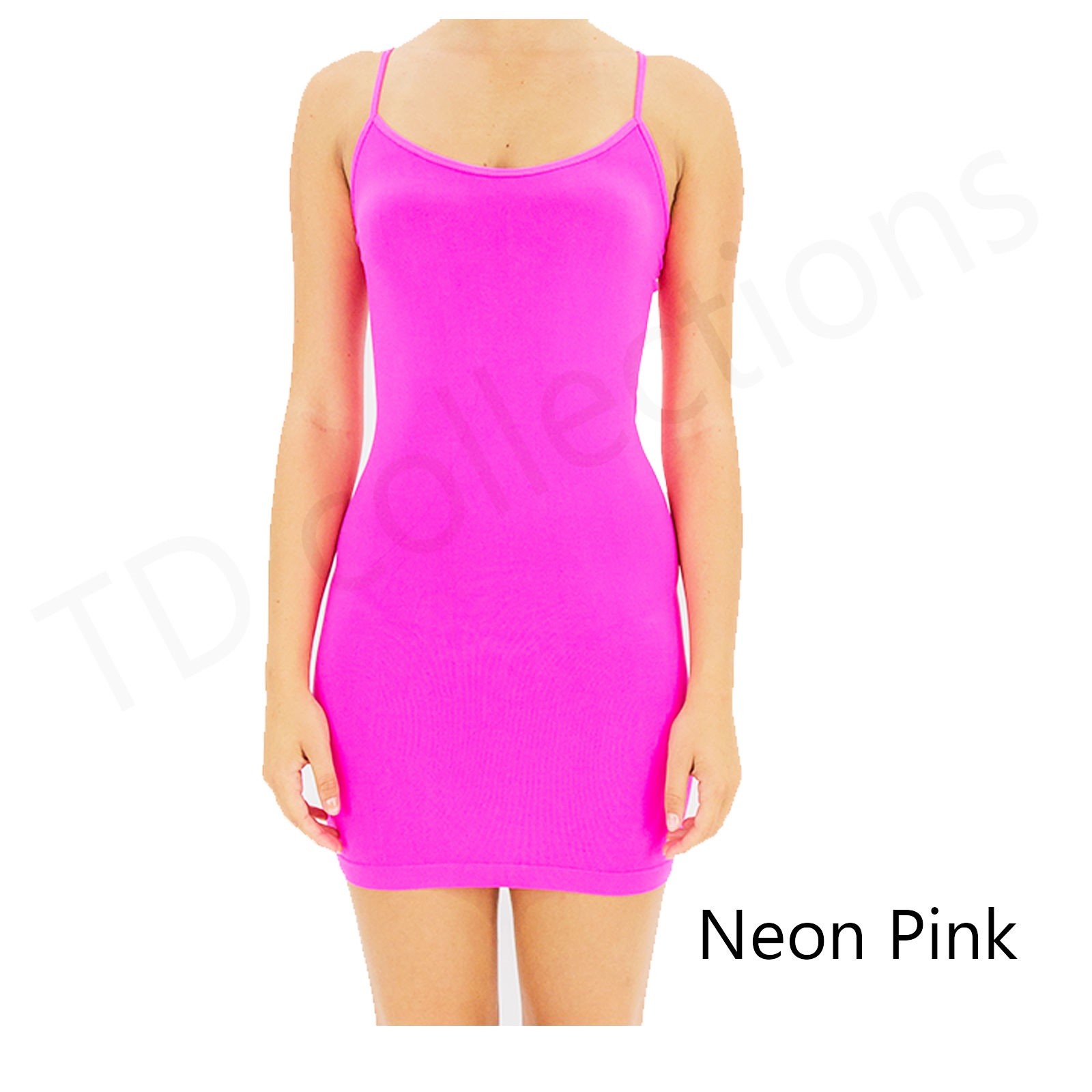 Summer CAMI MINI DRESS BodyCon Extra Long top slip seamless stretch Fuchsia