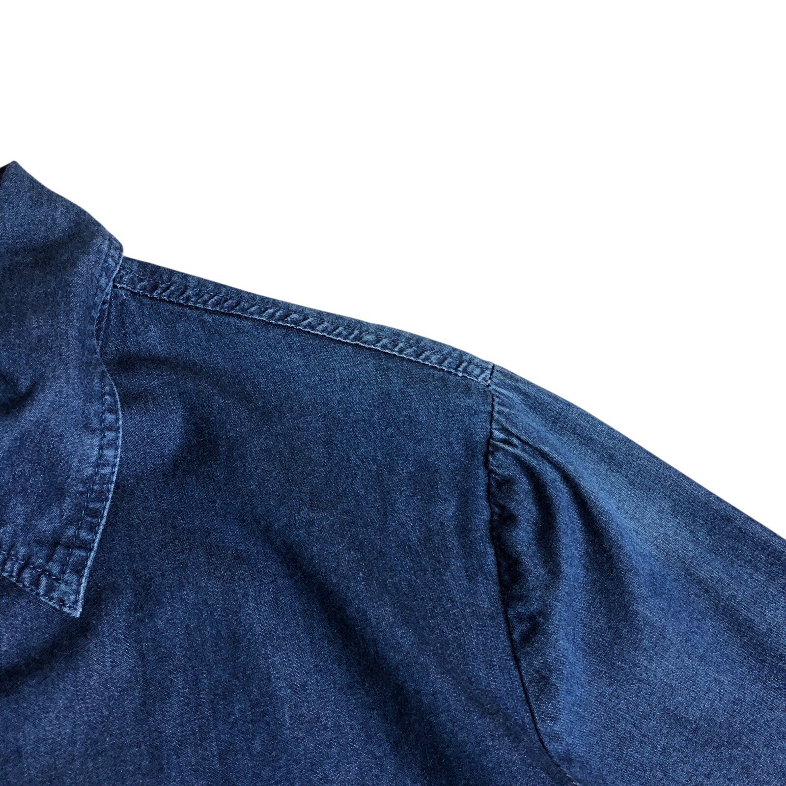 Red Ranch Chambray Popover Top Womens M Blue Cotton Roll Tab Long Sleeve Western