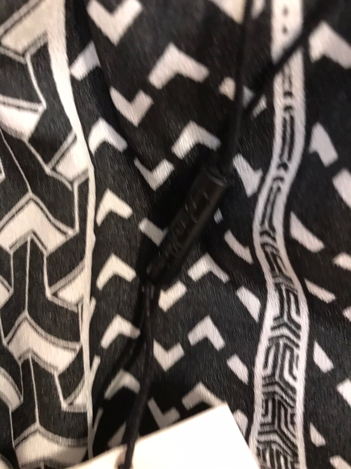 Calvin Klein S Top Black White Geometric CK Logo Button Up Shirt Low V Cut 3/4Sl