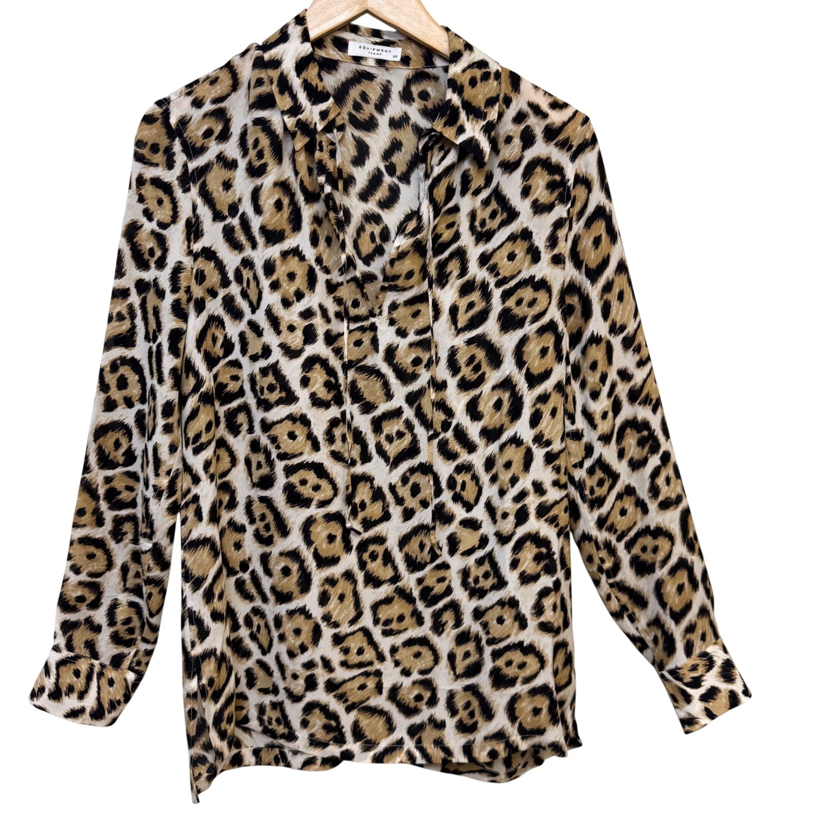 Equipment Femme 100% Silk Tunic Top Small Leopard Print Long Sleeve Blouse