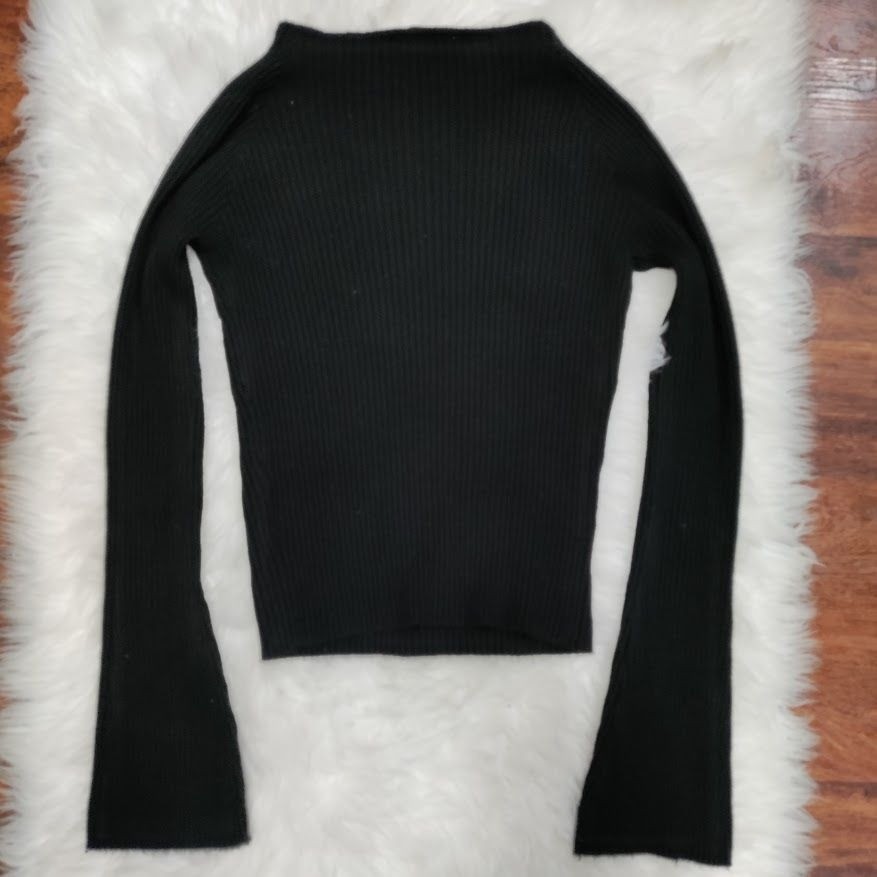 And Now This Womens Black Ribbed Long Sleeve Knit Top L