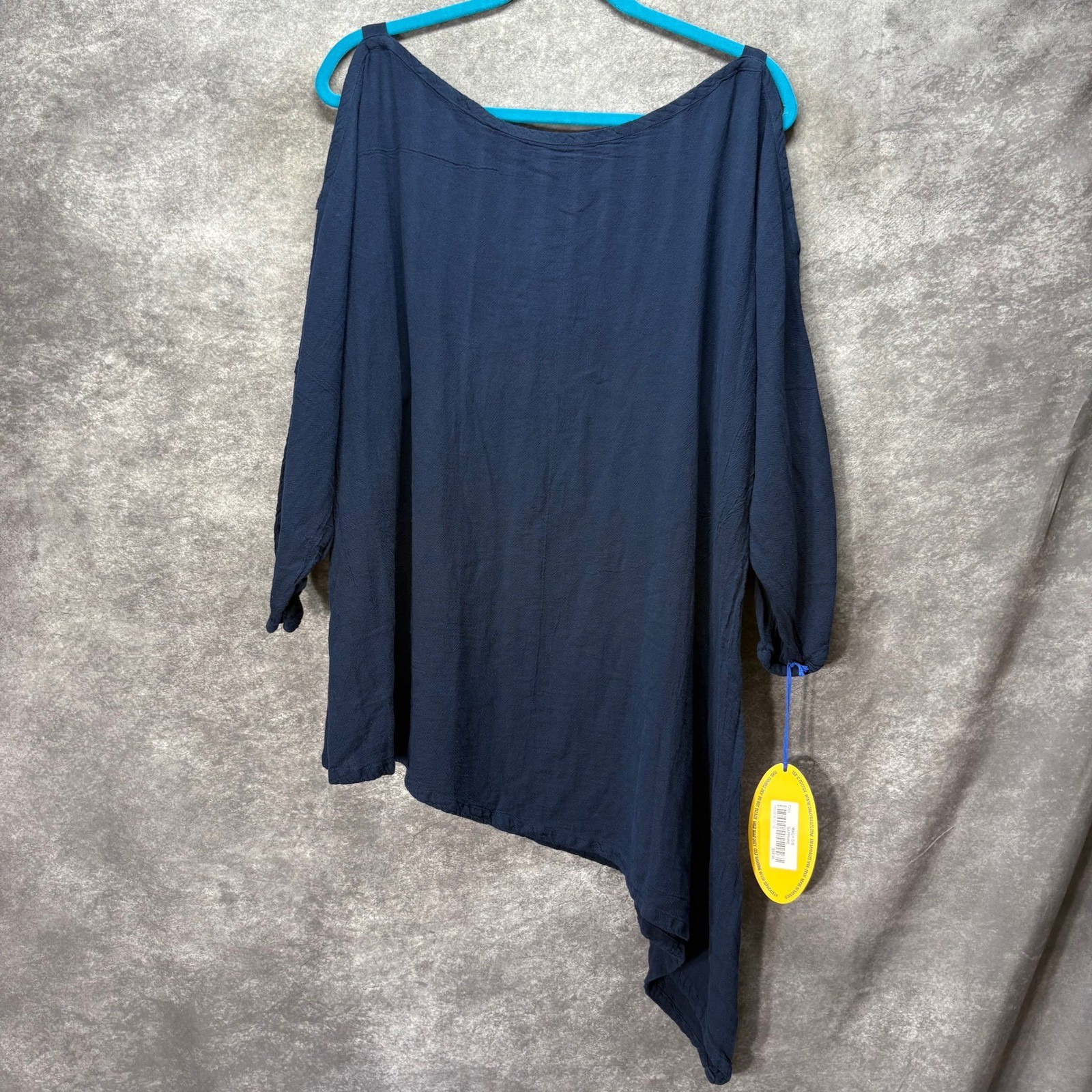 Oh My Gauze Magy Asymmetric Tunic Top One Size Sapphire Split Sleeve Lagenlook