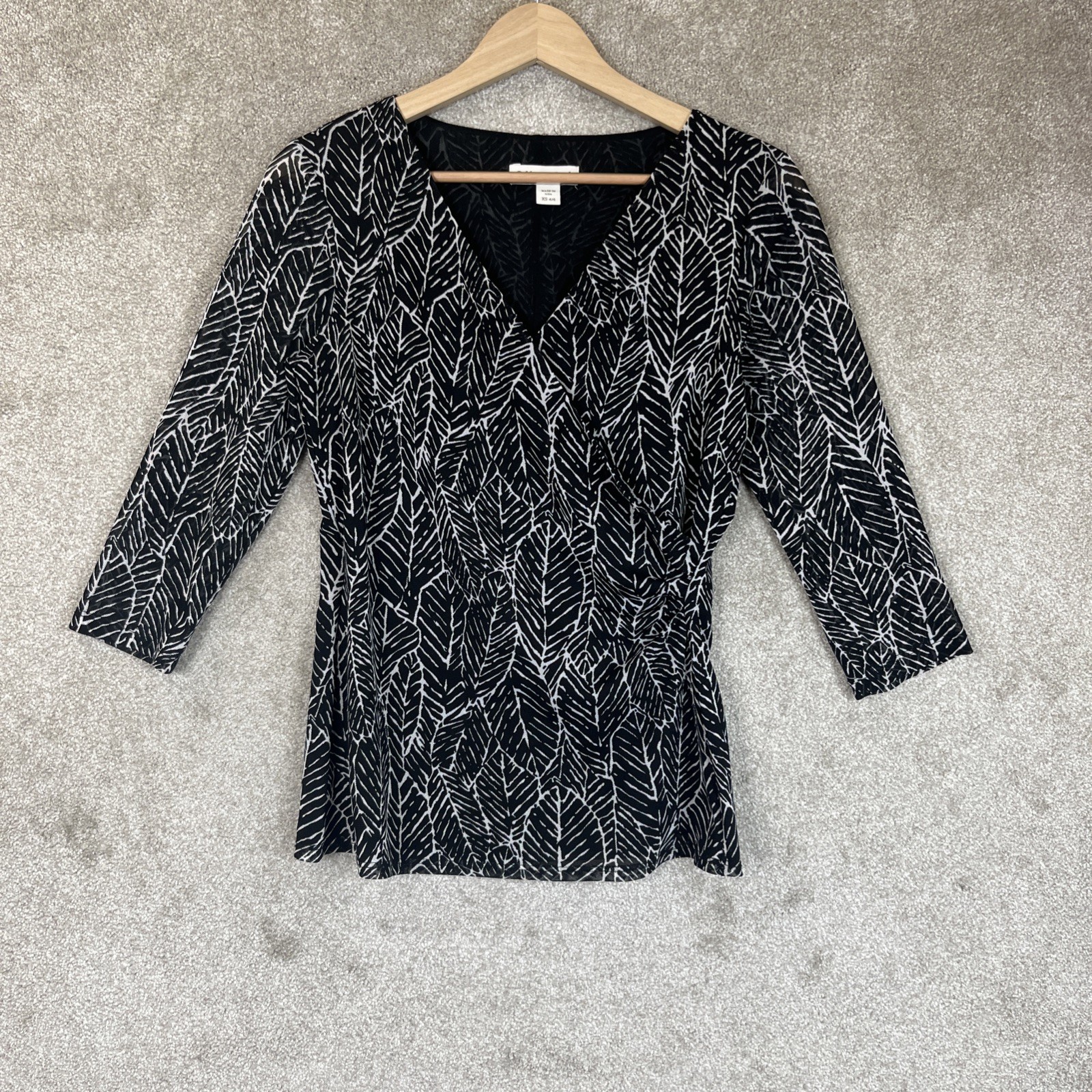 Coldwater Creek Shirt Womens Extra Small Black White Sheer Lined Stretch-4517