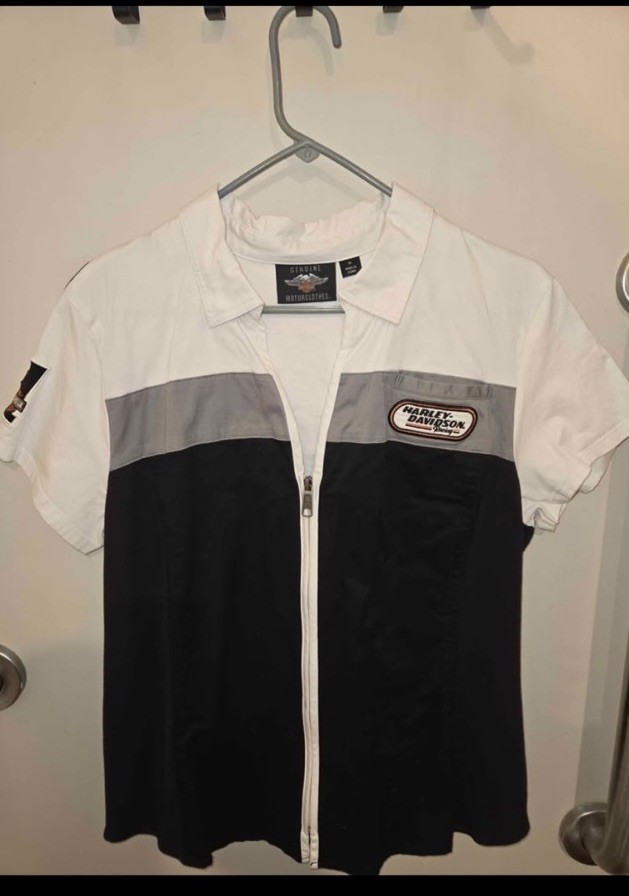 Harley-Davidson Women’s XL Colorblock Collared Short Sleeve Full Zip Top