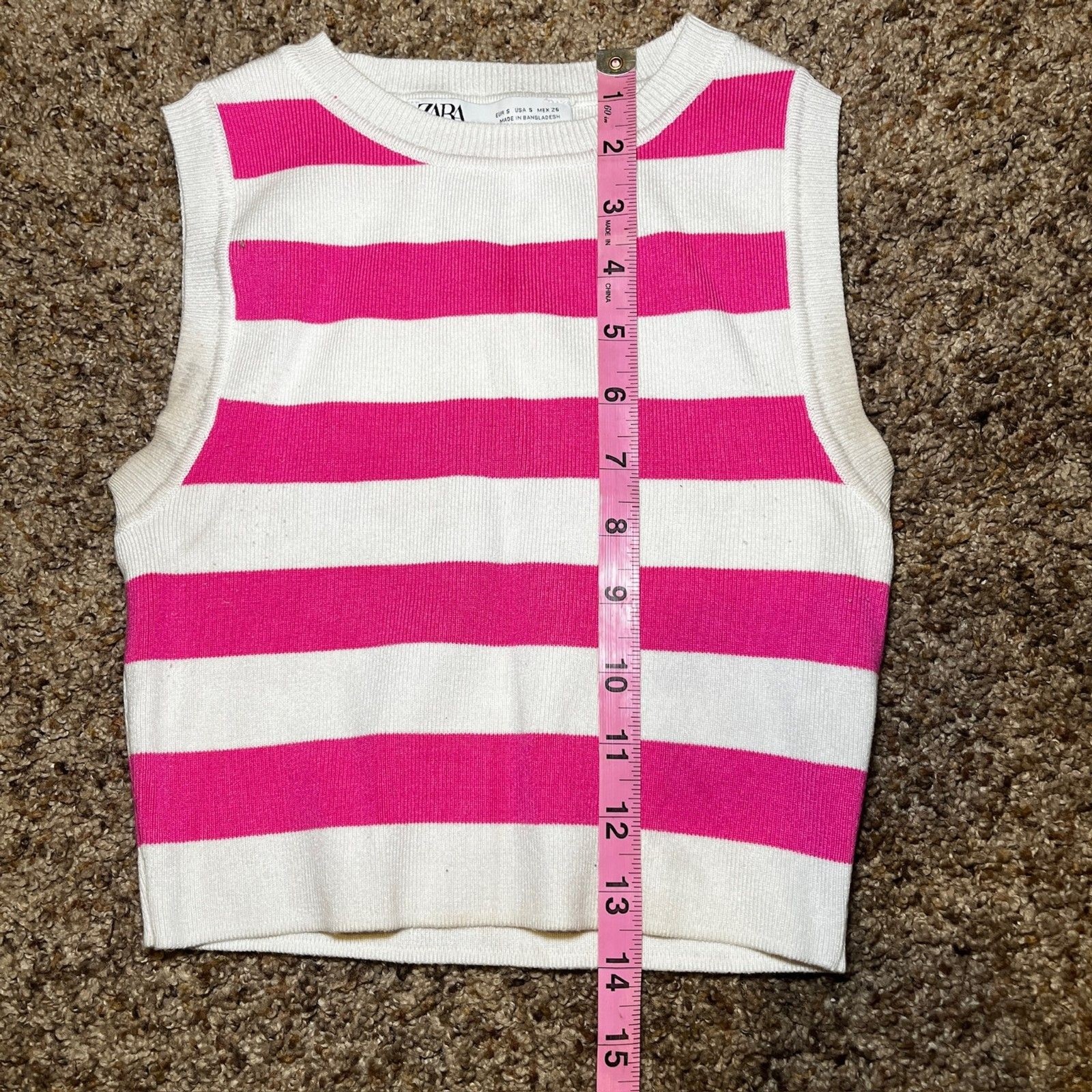 Zara Women’s Size S Pink and White Stripped Knit Crop Top