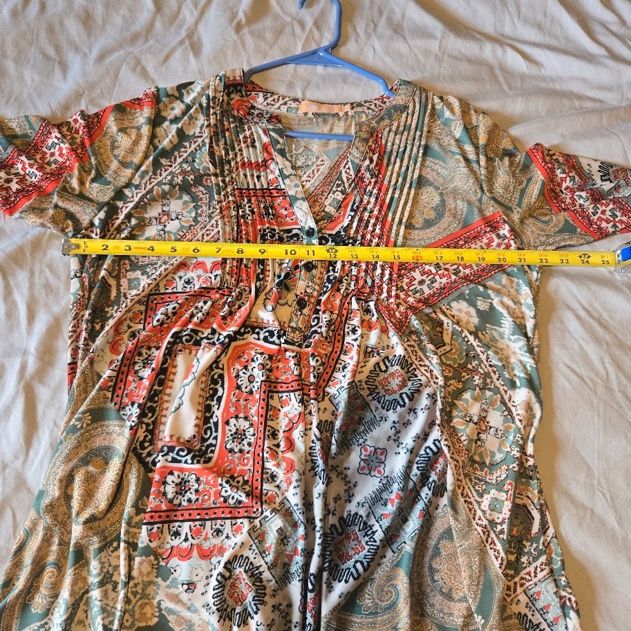 La Cera Pintuck Tunic 3/4 Sleeves Popover Stretch Multicolors Womens L