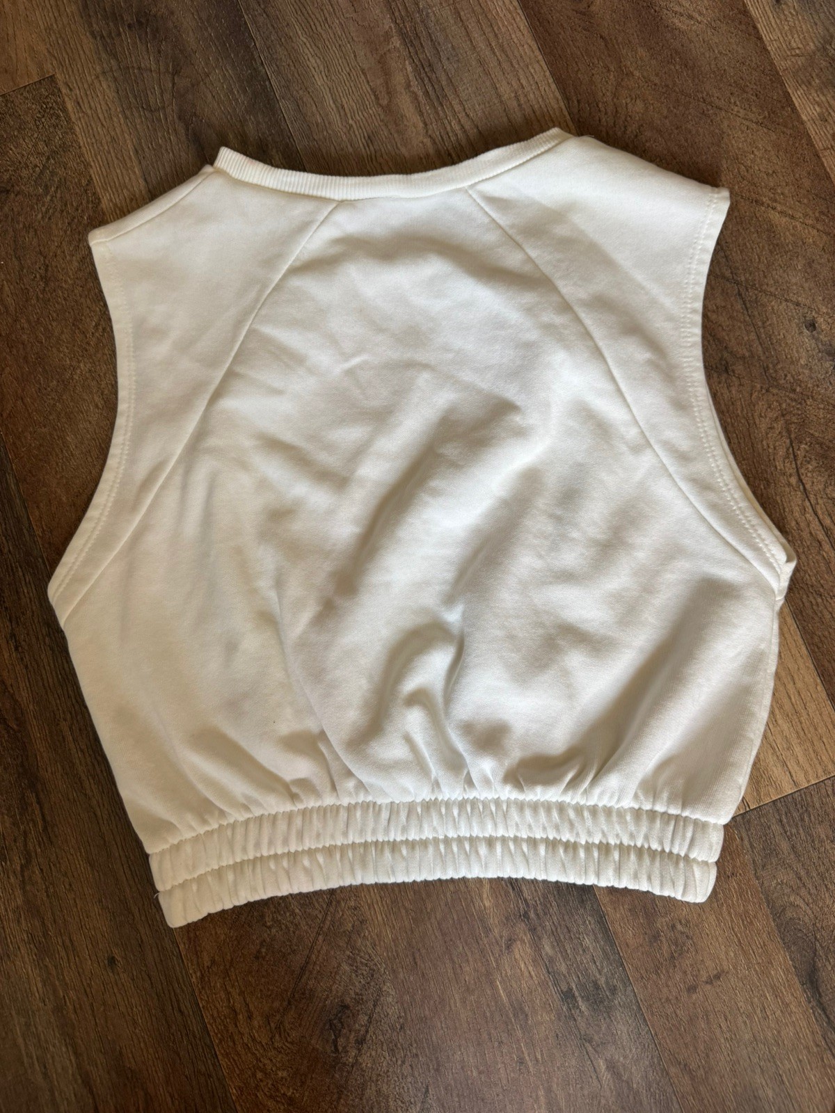Zara Womens Crop Top Small White Sleeveless Elastic Hem Casual Made in Turkey