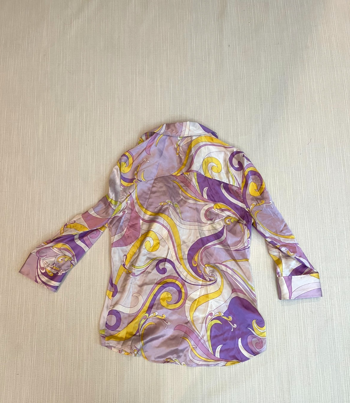 L’AGENCE 100% Silk Purple, Button Front Blouse 3/4 Sleeve Size Small