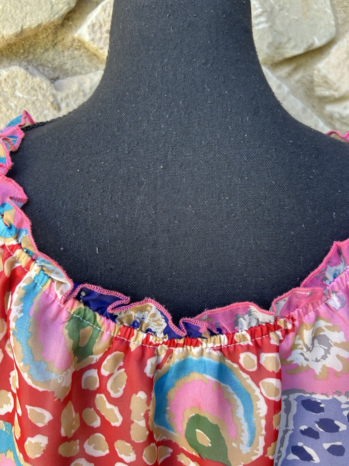 Jade Melody Tam Tunic Top Medium Multicolor Abstract Chiffon On Off Shoulder EC