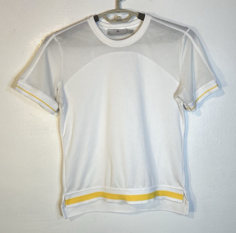 Adidas x Stella McCartney Women’s Small White Yellow SS Mesh Shoulder T Shirt