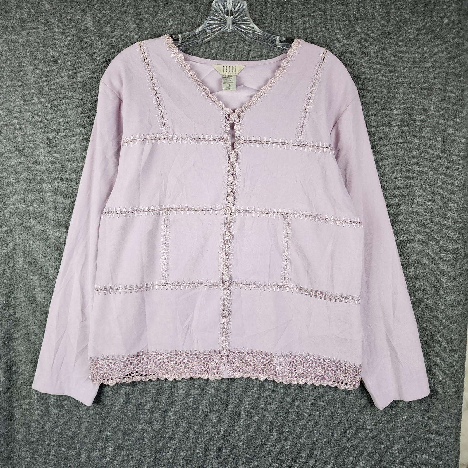 Teddi Blouse Women PL Lilac Crochet Trim Embroidered Button Front Cardigan Top