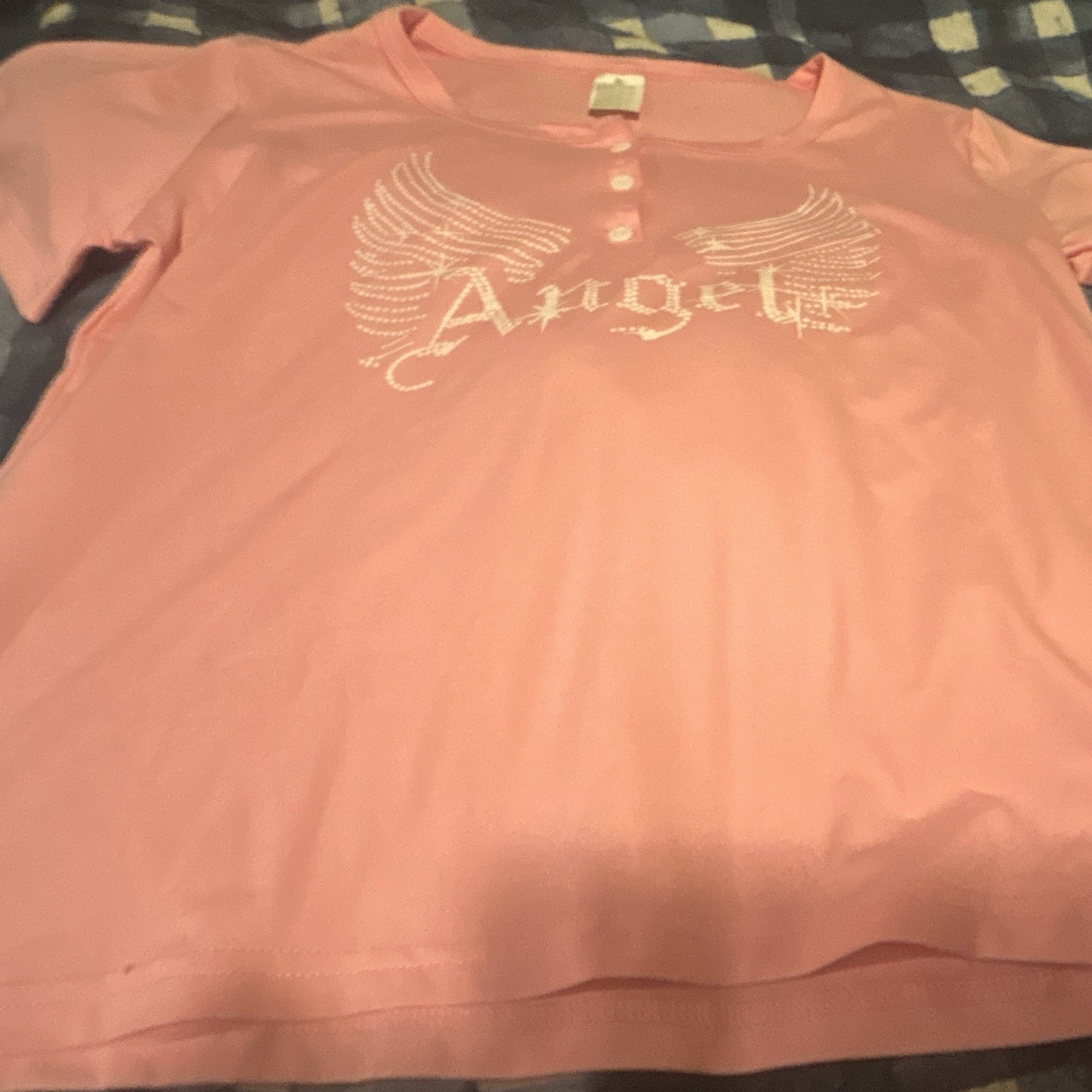 Maternity Women’s L /XL Pink Angel Graphic Print Crew Neck Short Sleeve T-Shirt