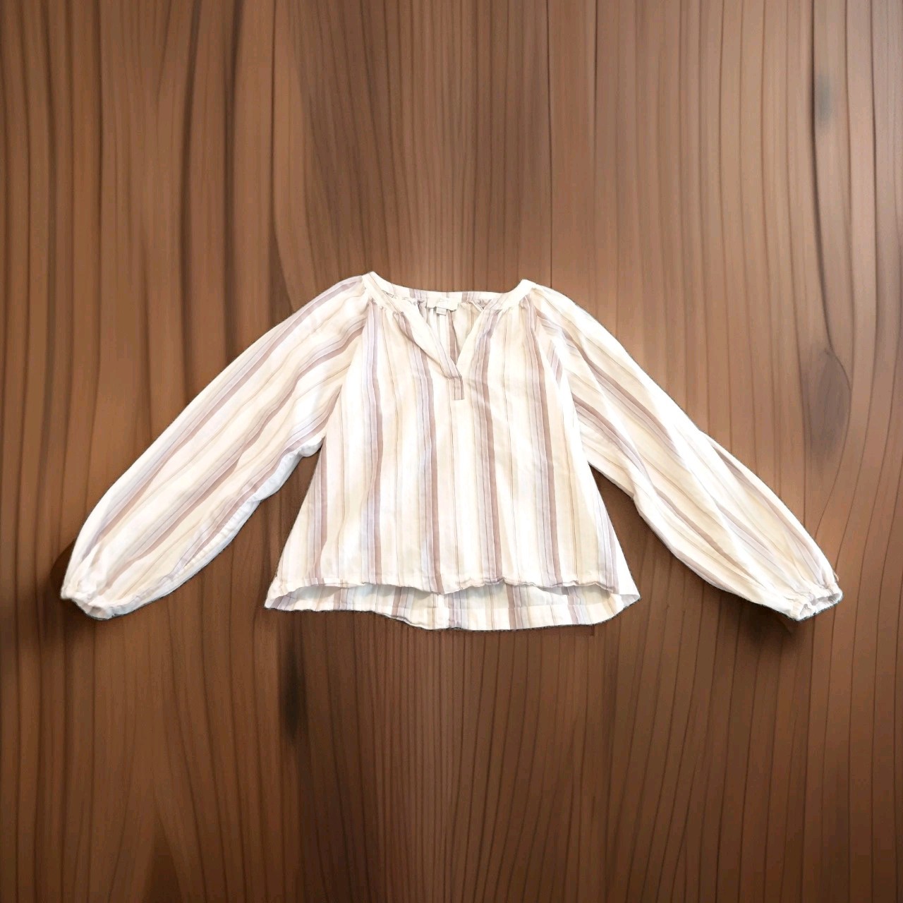LOFT Womens Peasant Blouse XSP Petite Ivory/Pink/Purple Striped Cotton #0398