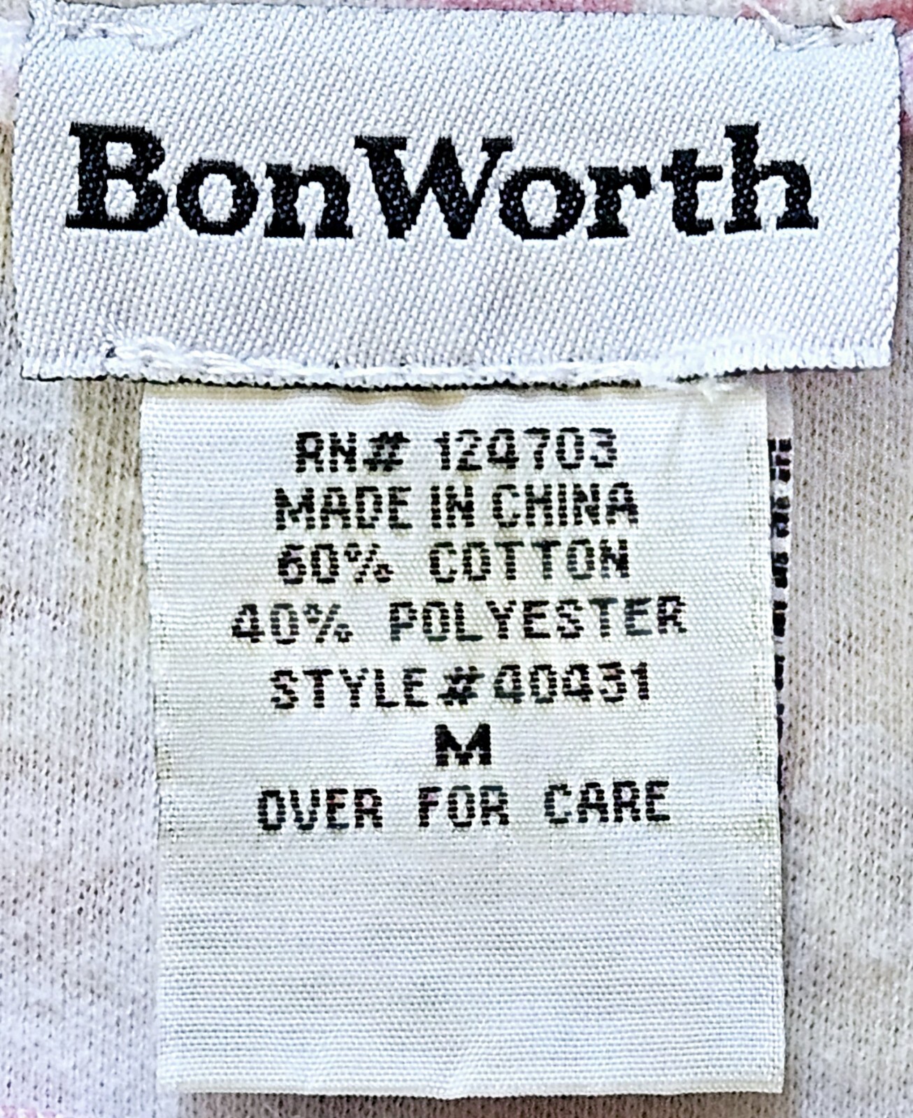 BonWorth Womens Top 3/4 Sleeve Shirt Pink/Purple/Gray Print Rhinestones Studs M