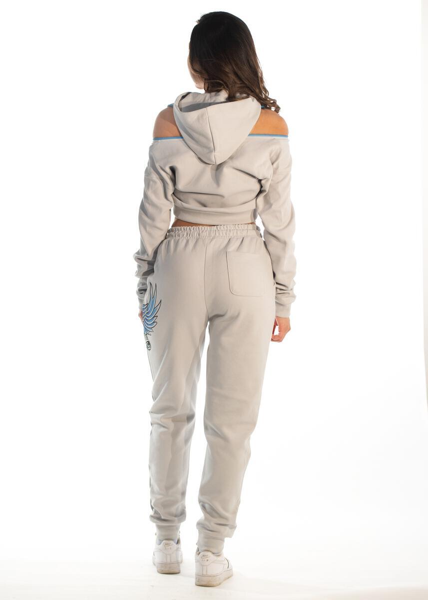GENUNE EMOJE Set Women Sweatsuits 2 Piece Cropped Over Size Hoodie & pants Gray
