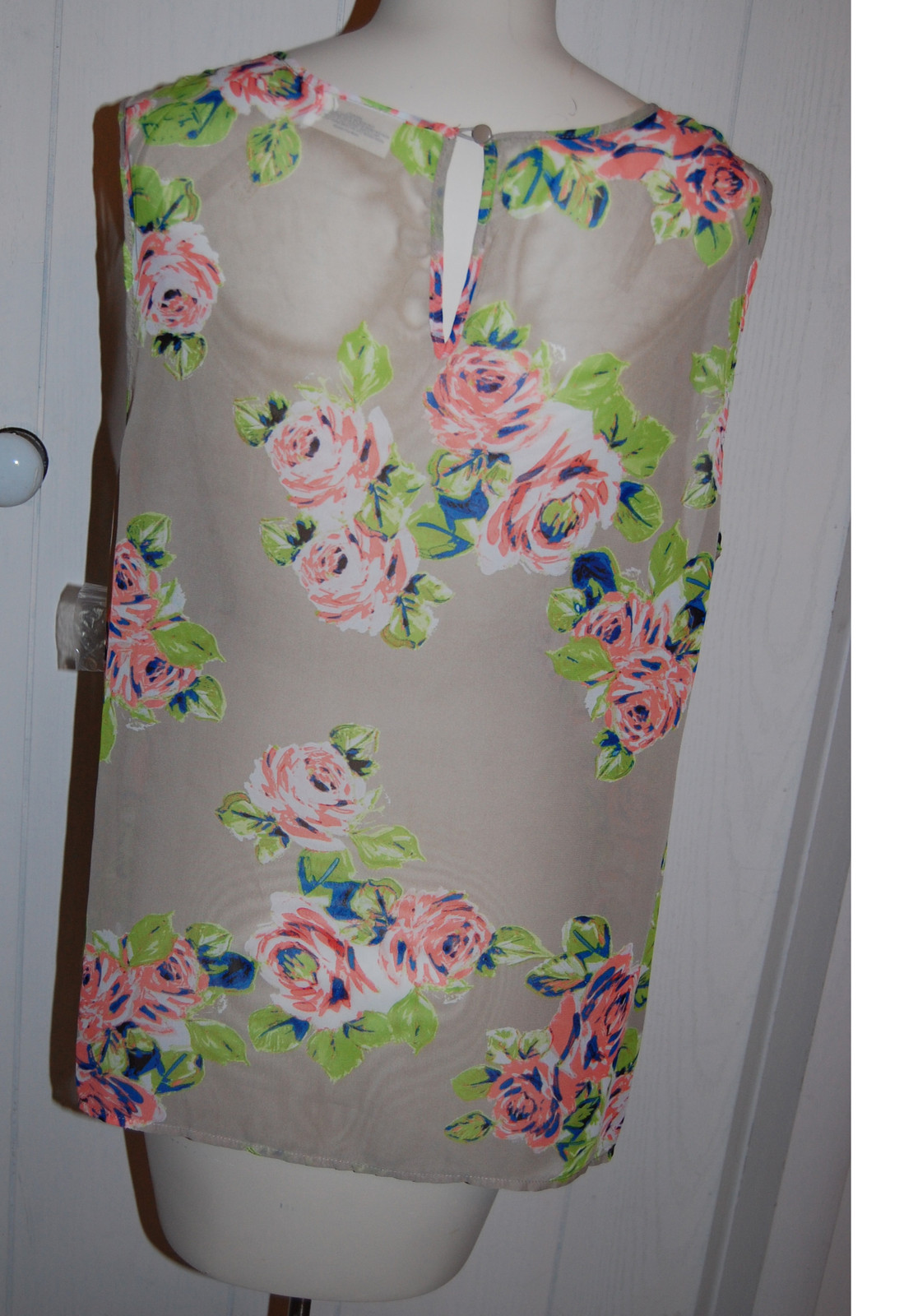 Womens Shirt Sleeveless SHEER Beige Peach FLORAL 1X 2X 3X Summer