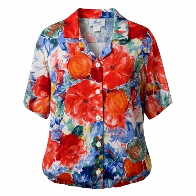 Aimee of California Top Blouse 20W Button Front Watercolor Floral 80s 90s