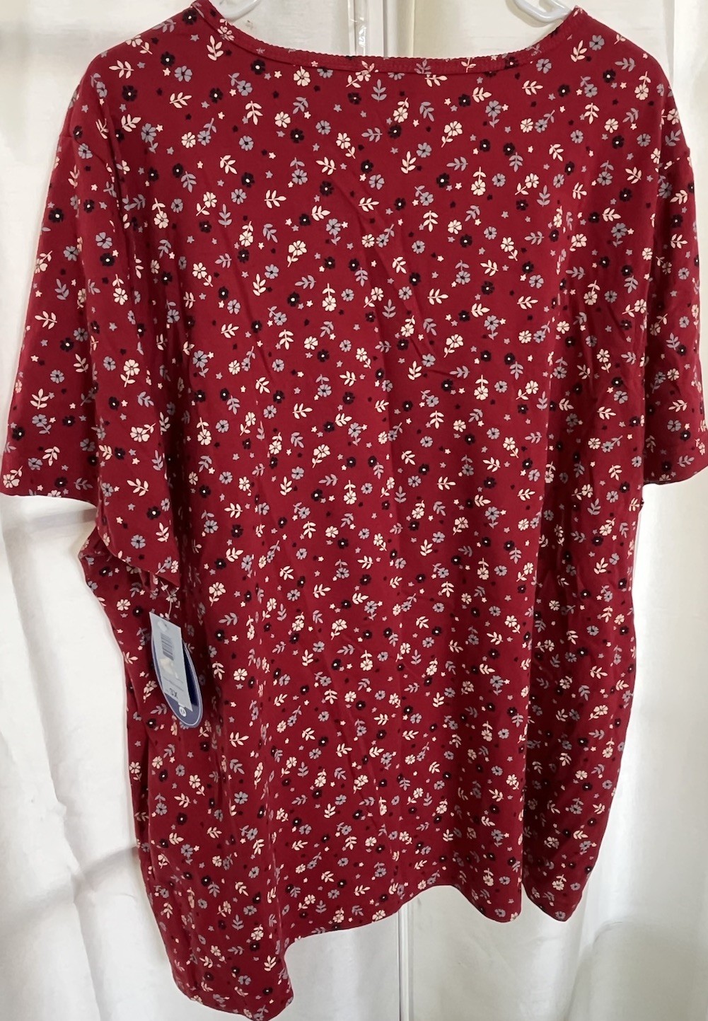 Cascade Blues Women’s Flowery Top Red Size 3X Short Sleeve 100% Cotton NWT