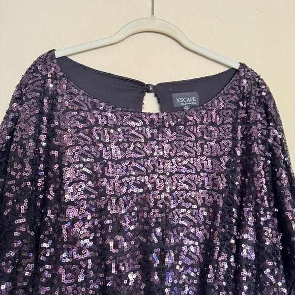 Xscape Black Beaded Purple Square Blouse Top Sz 10 Party Evening Cocktail Fancy