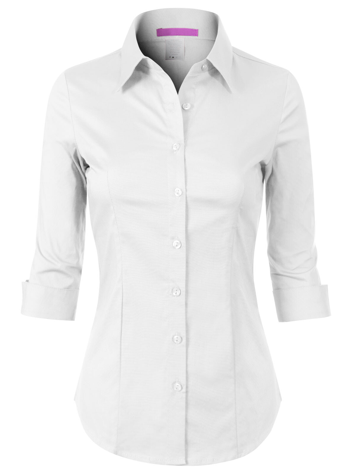 MixMatchy 3/4 Sleeve Stretchy Button Down Collar Office Formal Casual Blouse Shi