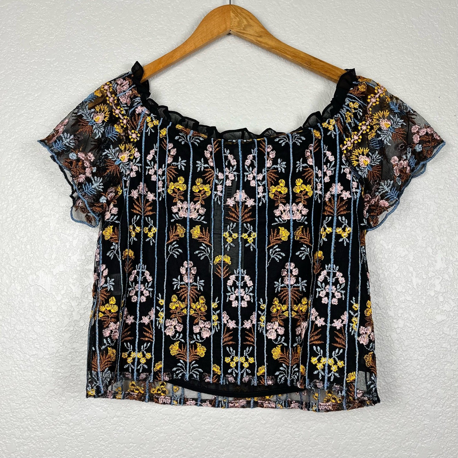 Lucy Paris Womens Evelyn Top XS Embroidered Off the Shoulder Fairy Boho NWT