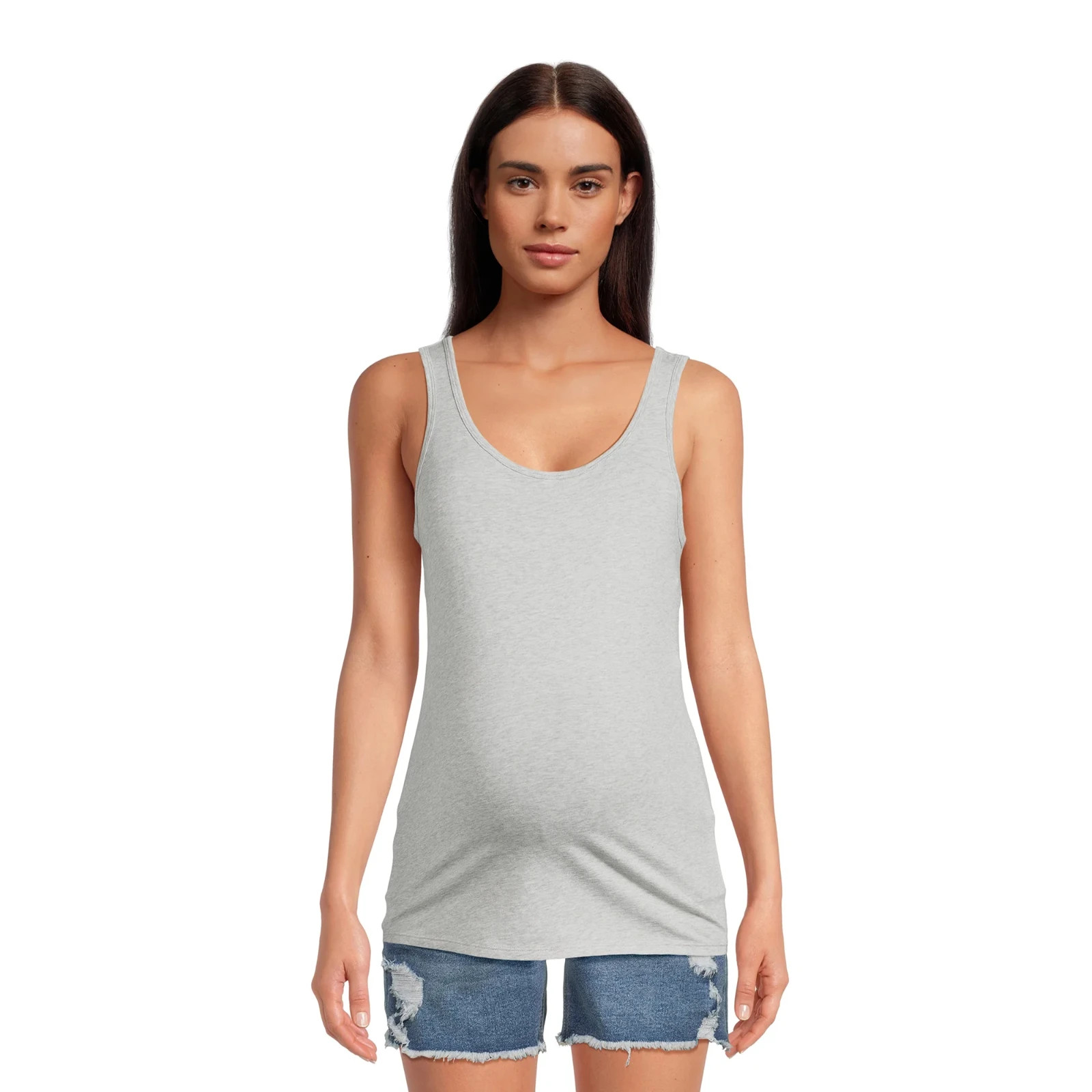 Time and Tru Maternity Essentials Non Shirred Tank, Light Grey Heather Size XXL