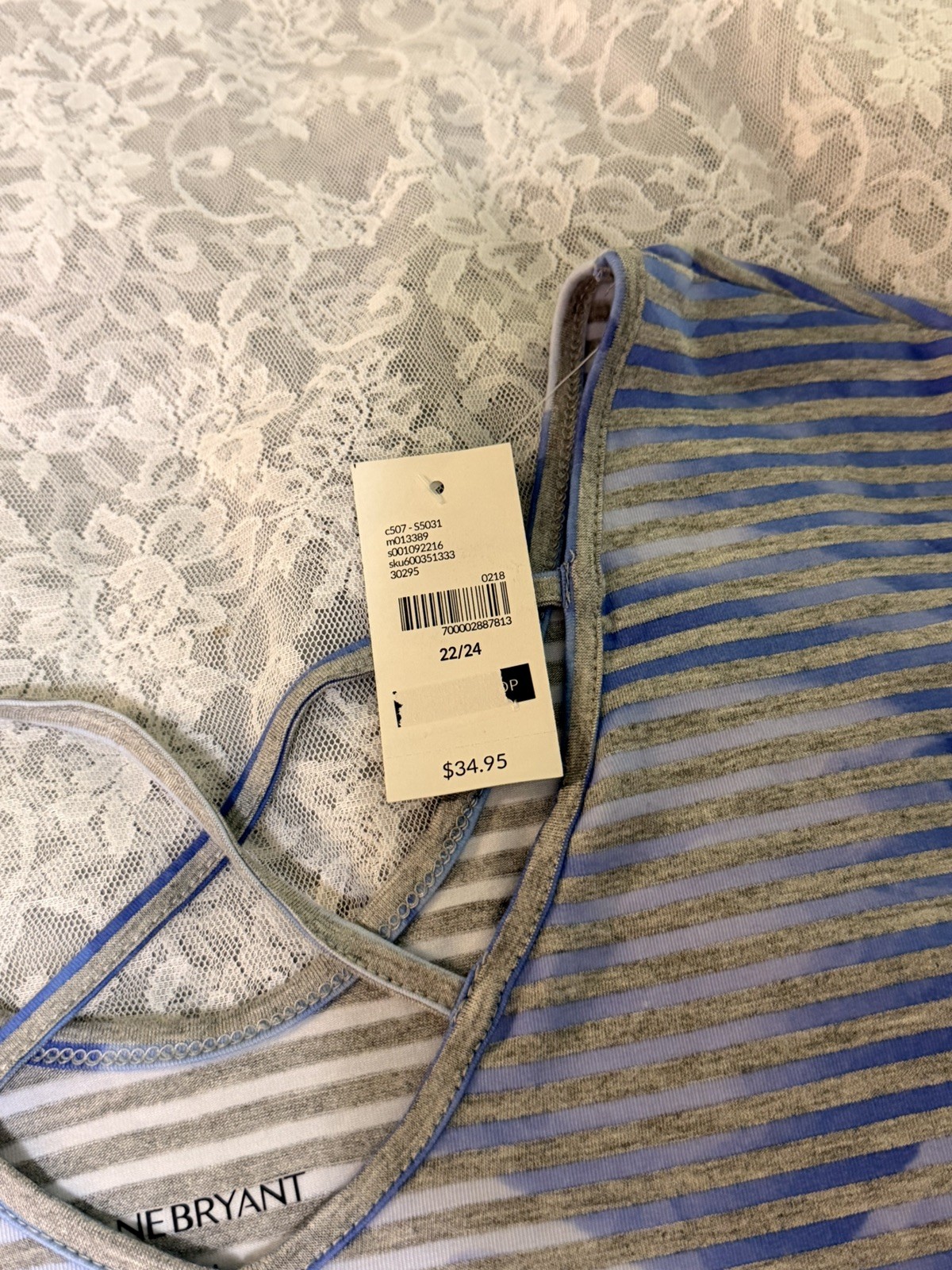 NWT LANE BRYANT Size 22/24 (2X) WOMEN’S Purple/Blue/Gray Stripe Top Criss Cross