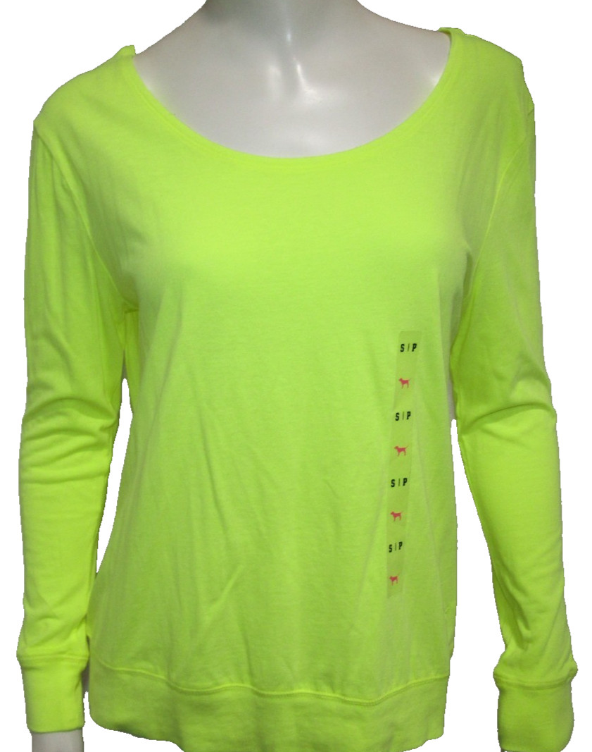 NWT VICTORIA’S SECRET PINK NEON YELLOW LONG SLEEVE SHIRT WOMENS SIZE S