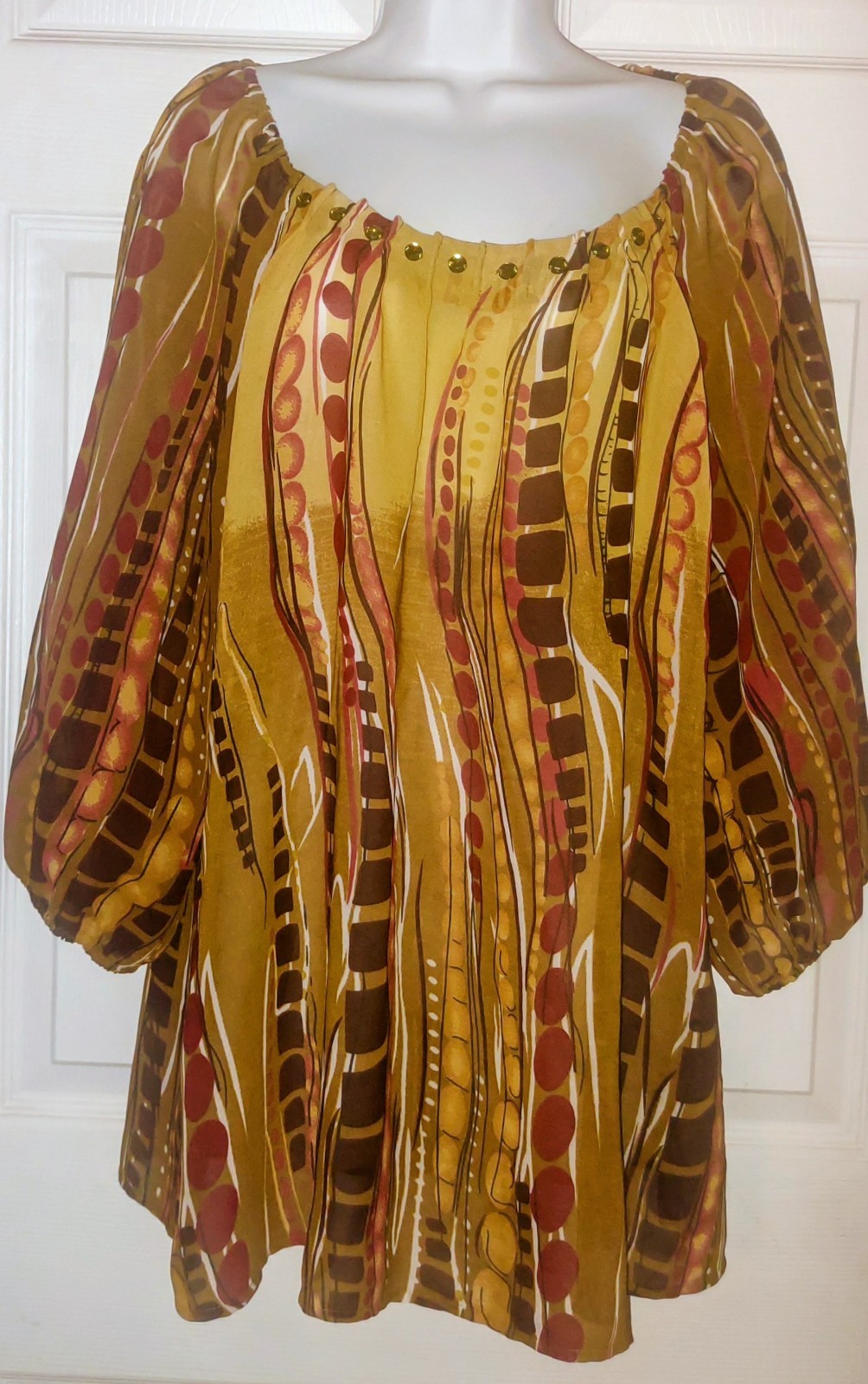 LANE BRYANT Size 14/16 Gold Sheer Striped 3/4 Sleeve Blouse