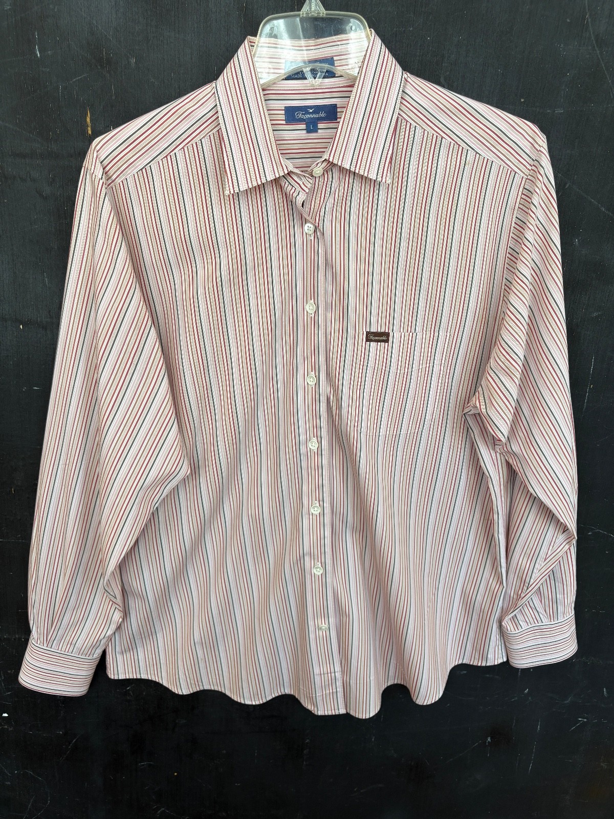 Façonnable Shirt Top Blouse Women’s Large Stripes LS Cotton Blend Logo Pocket