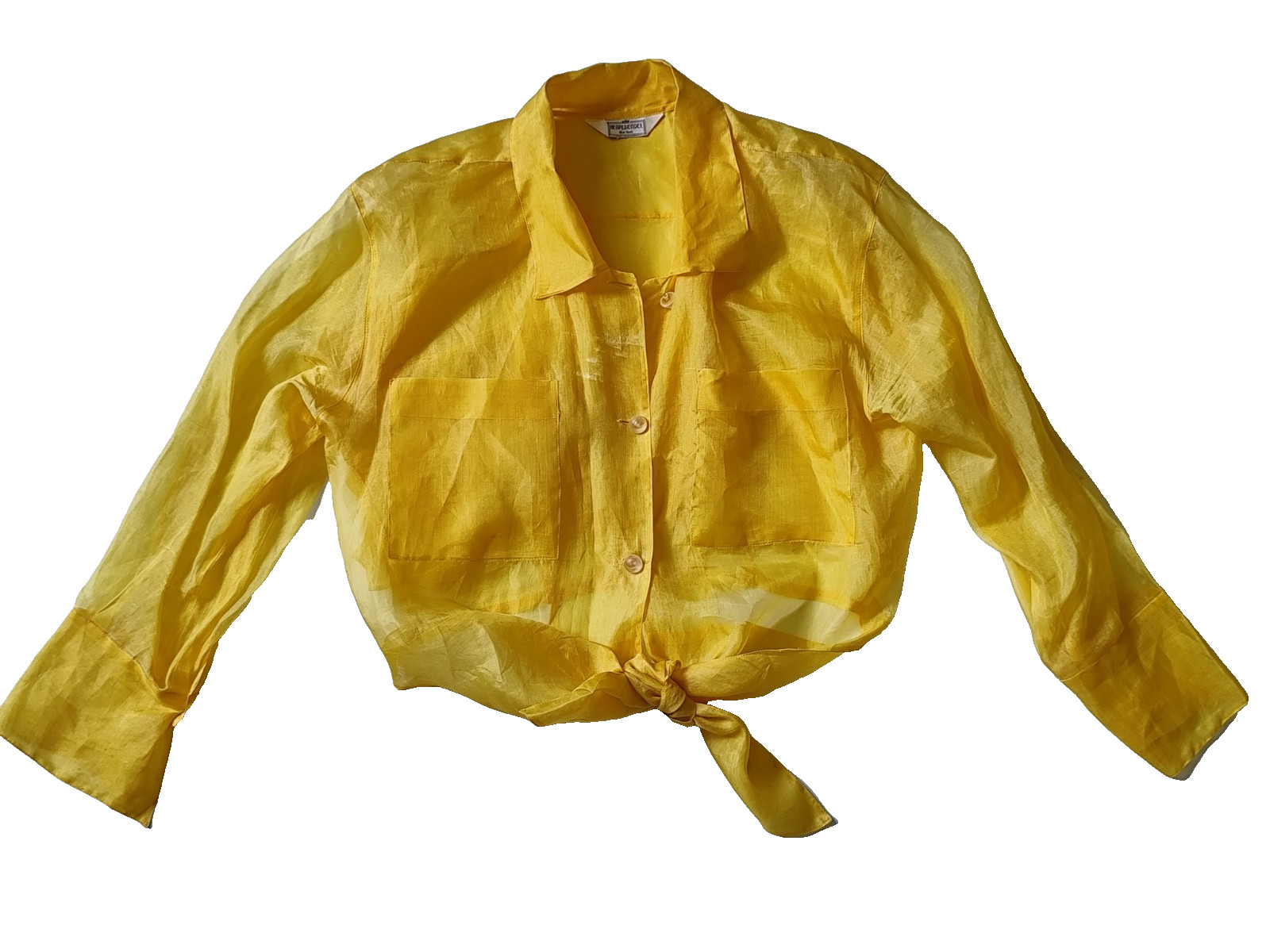 Henri Bendel NY Sheer VTG Organza Silk Cropped Long Sleeve Ruffle Y2K Blouse L