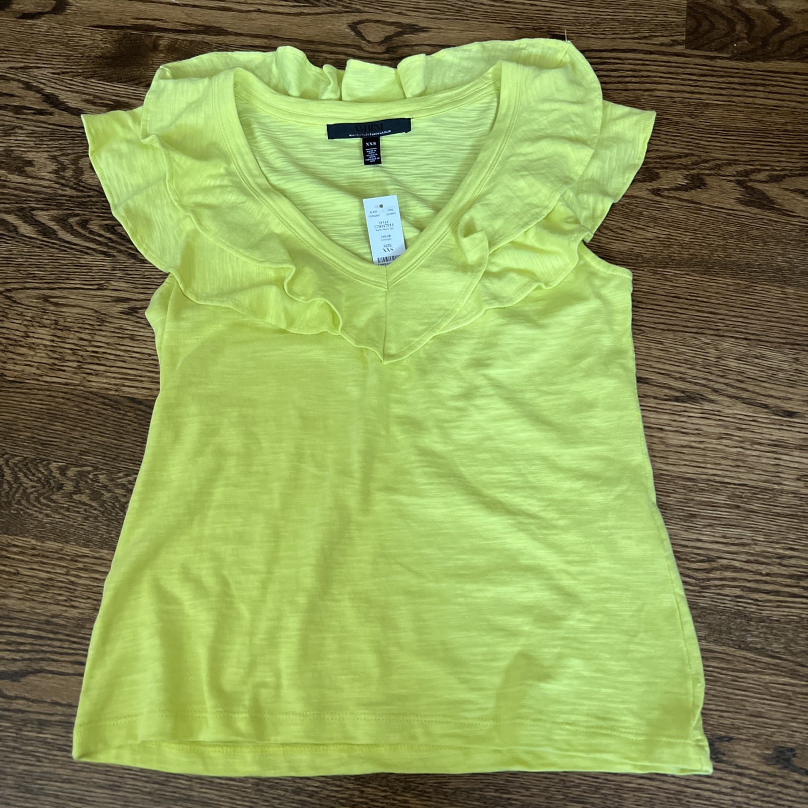NWT WHITE HOUSE BLACK MARKET RUFFLE NECK TOP LIMELIGHT size XXS