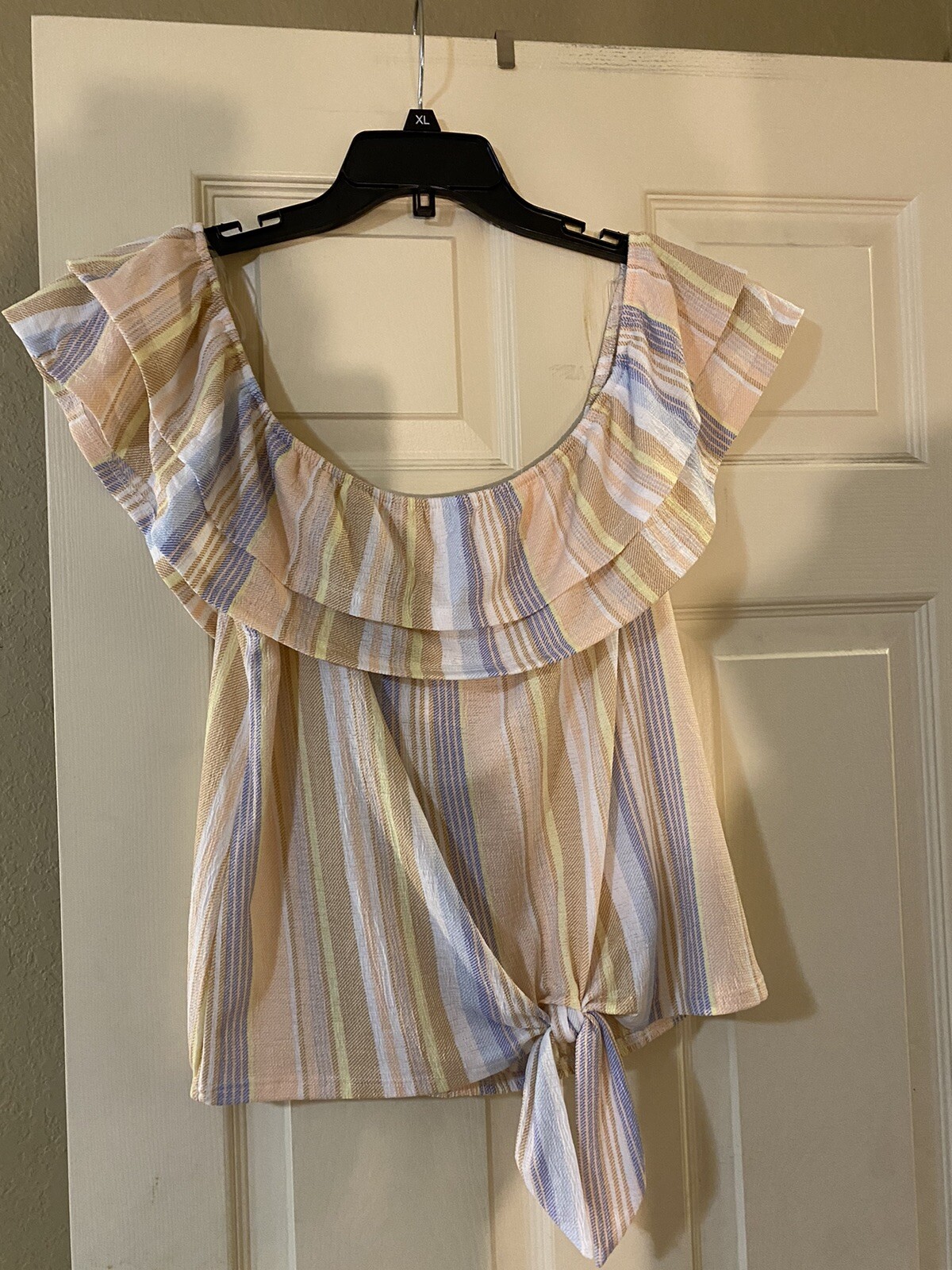 Inner Circle Off Shoulder Multicolor Stripe Blouse Large