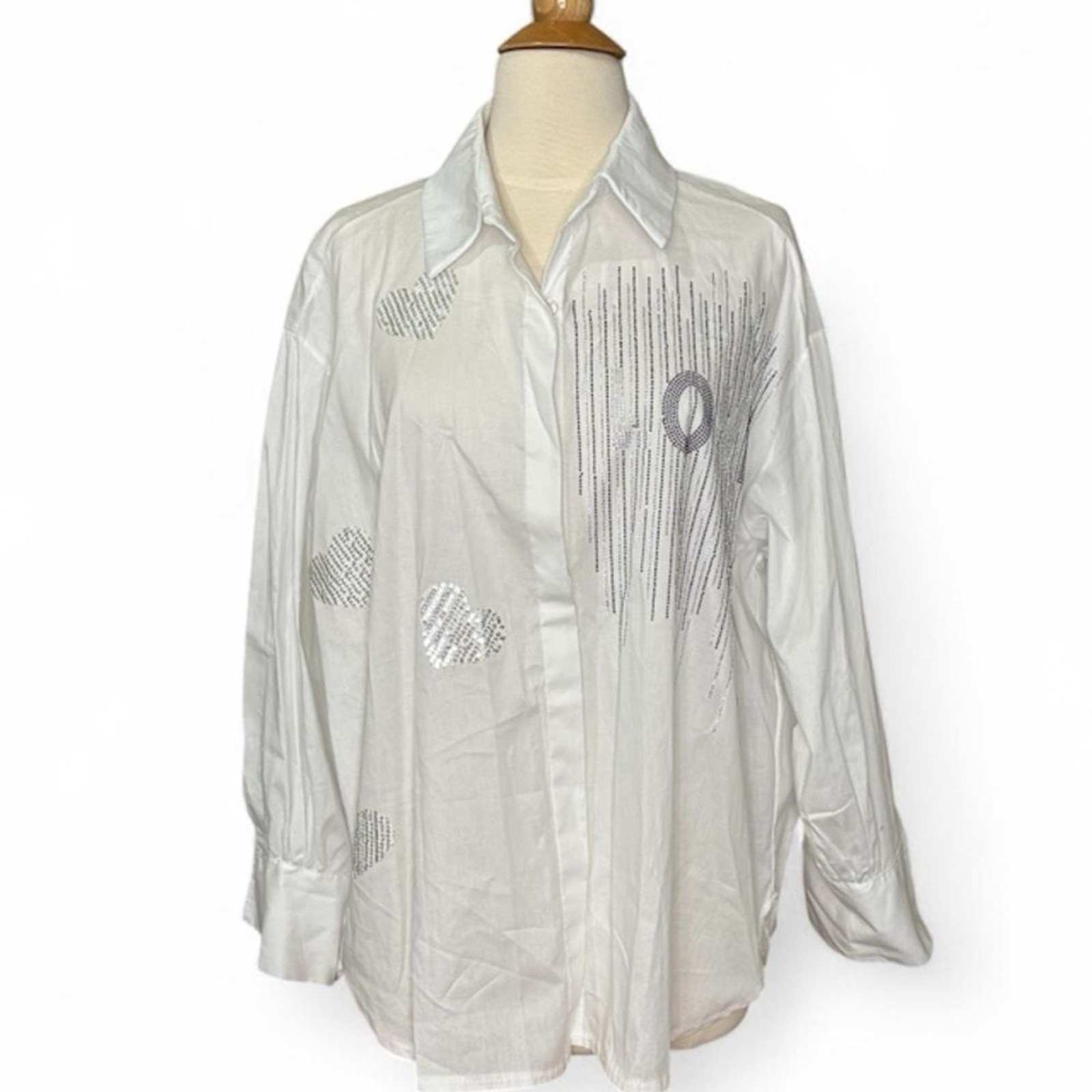 NWOT Made in Italy Love Sparkle Button Down Dress Shirt Womens XL Cotton