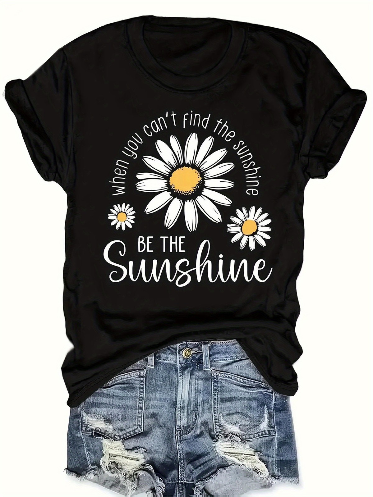 Women’s Be The Sunshine Daisy Graphic T-Shirt Inspirational Retro Casual Tee