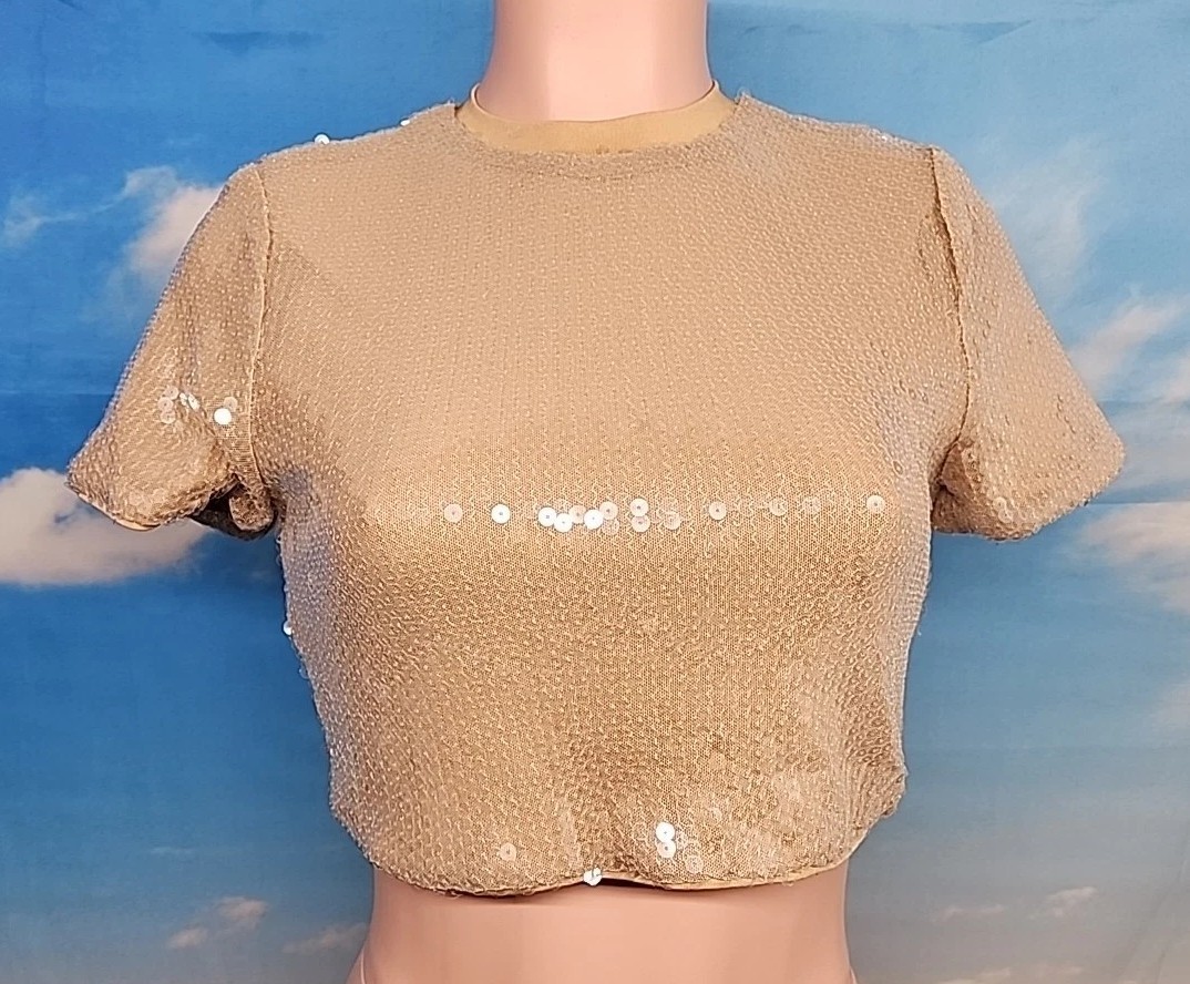 New Finesse Brown Sequin Summer Cropped Top Size Large