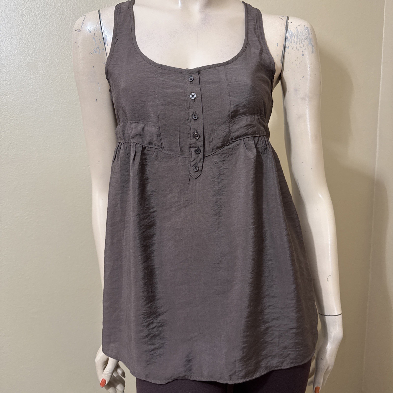 Women’s Brown Rayon Casual Summer Open Sheer Button Tied Size L Blouse Top Tunic