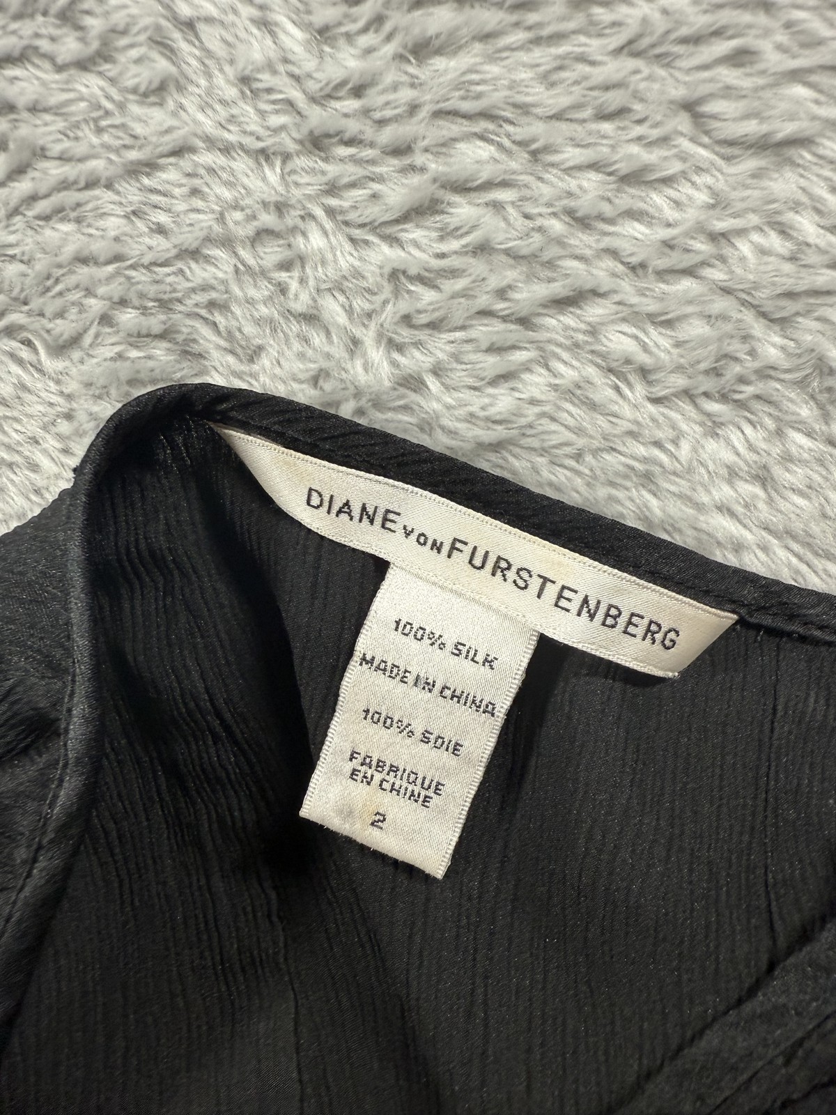 Diane von Furstenberg Blouse Womens 2 Black Silk Ruffle 3/4 Sleeve Dressy Top