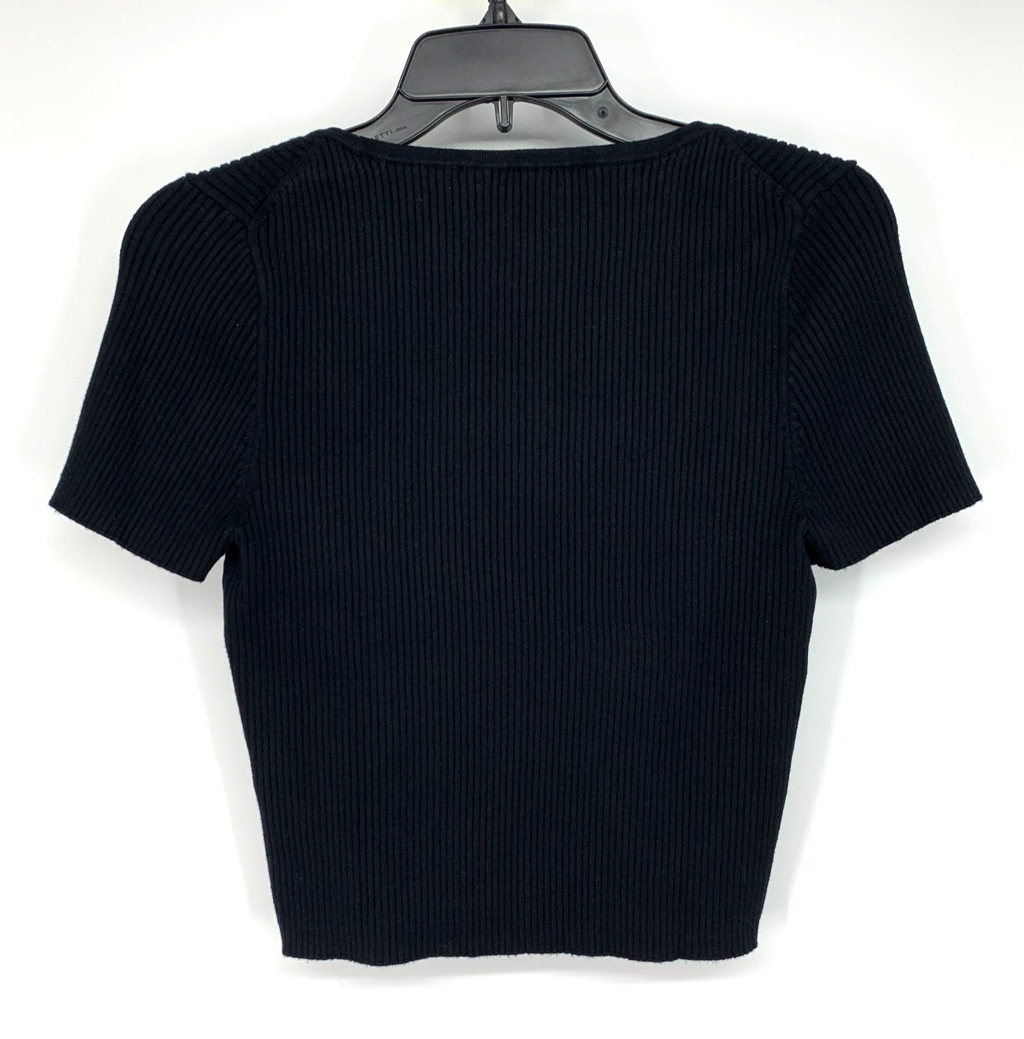 Madewell Top Womens Large Black Cropped Ribbed Knit Square Neck Short Sleeve
