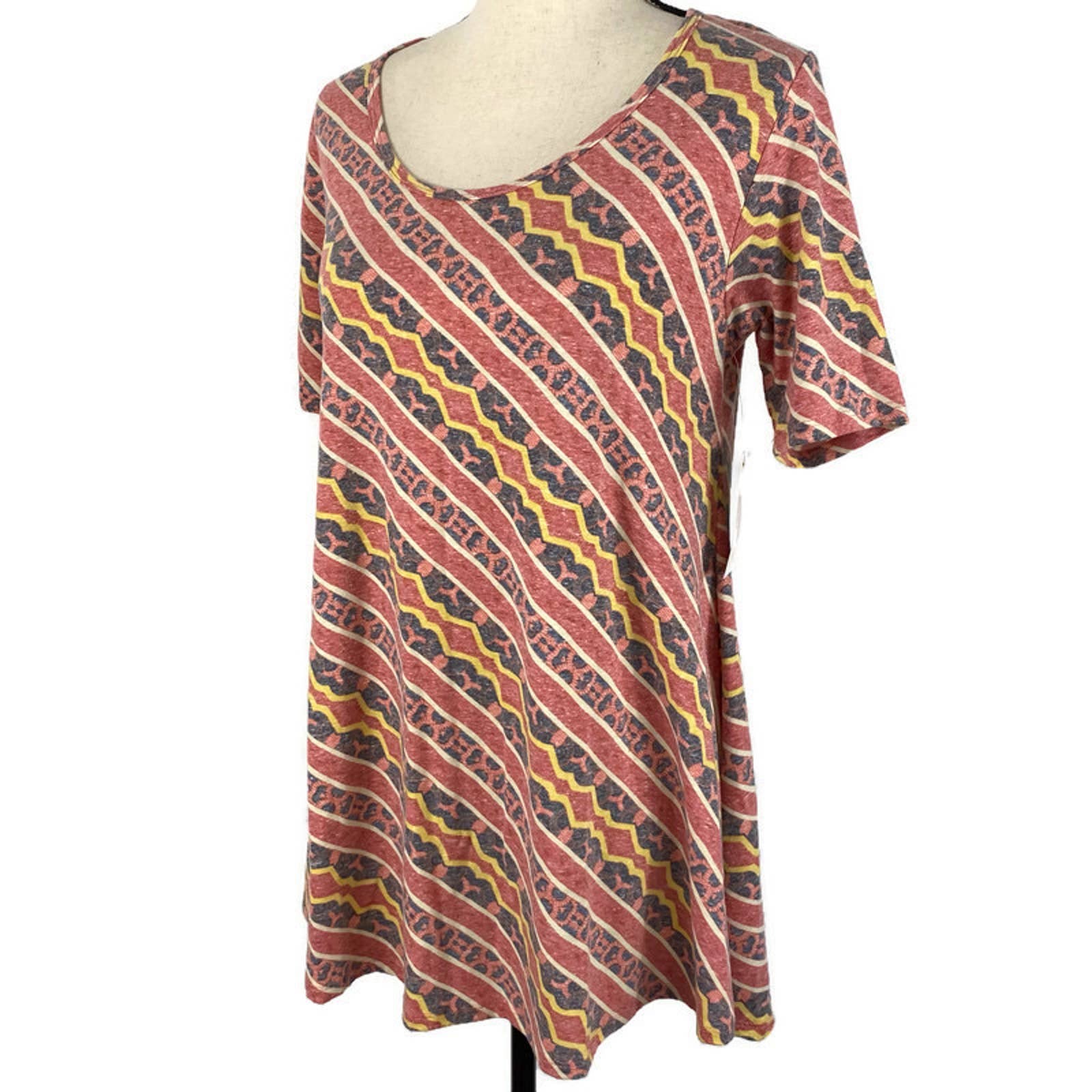 Lularoe Perfect T Red Aztec Print Hi Low Top Tunic Womens Sm Stripes NWT