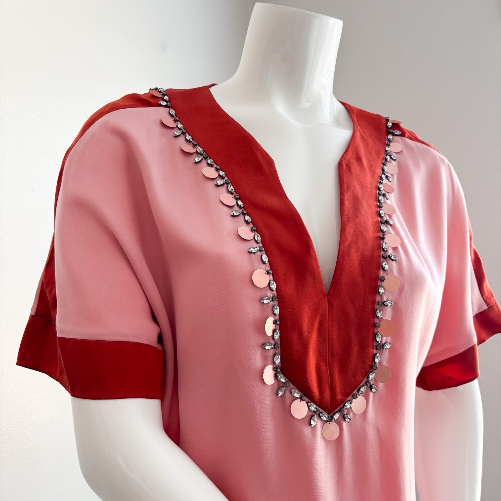 Tory Burch Silk Blouse Top Pink Red Pullover Relaxed Boho Old Money Career 2