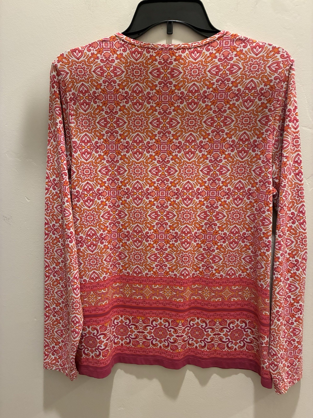 Lands’ End Women’s Pink Orange White Floral Scoop Neck Long Sleeve Top Size M
