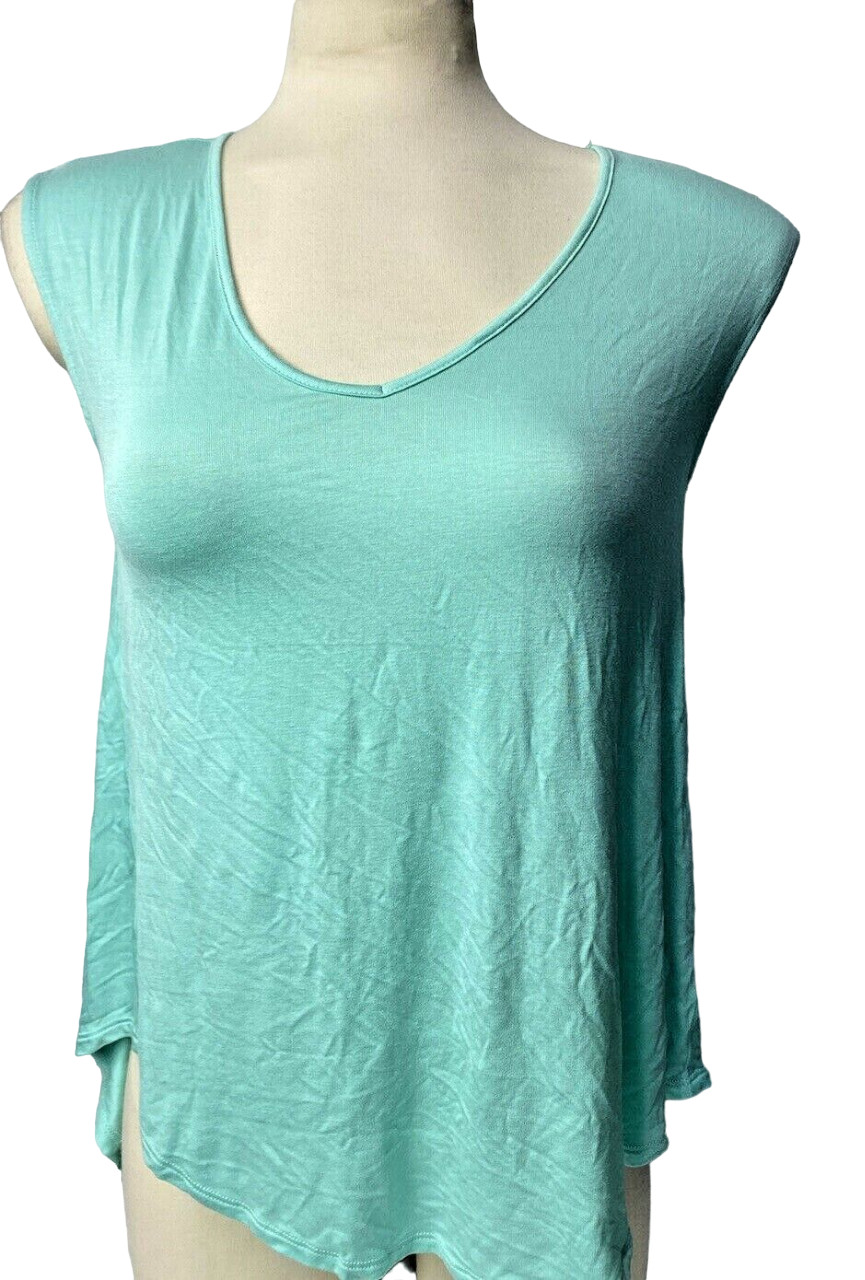 Hippie Rose Shirt Womens size Small Blue Sleeveless Stretch Sharkbite Top New